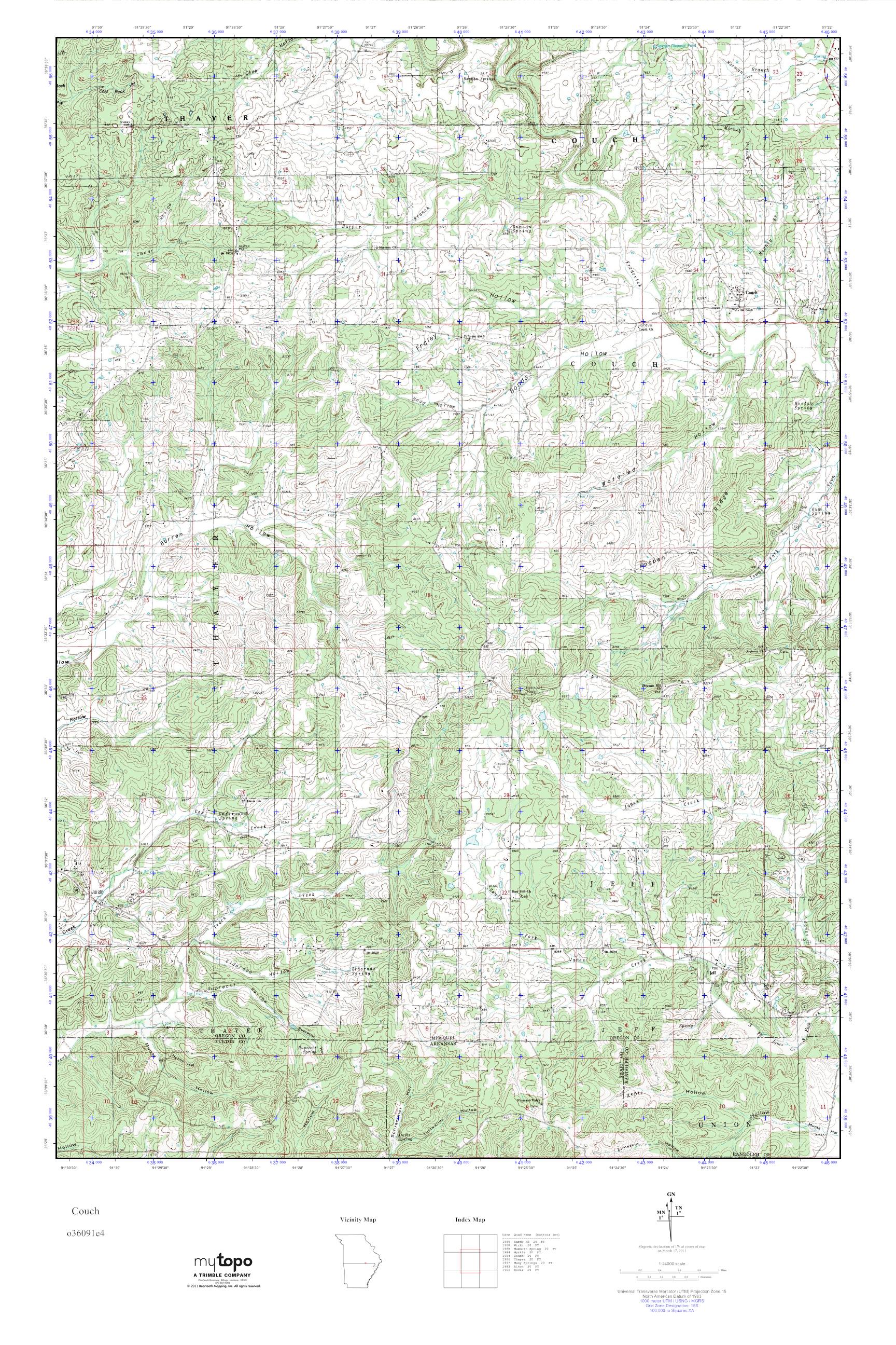 MyTopo Couch, Missouri USGS Quad Topo Map