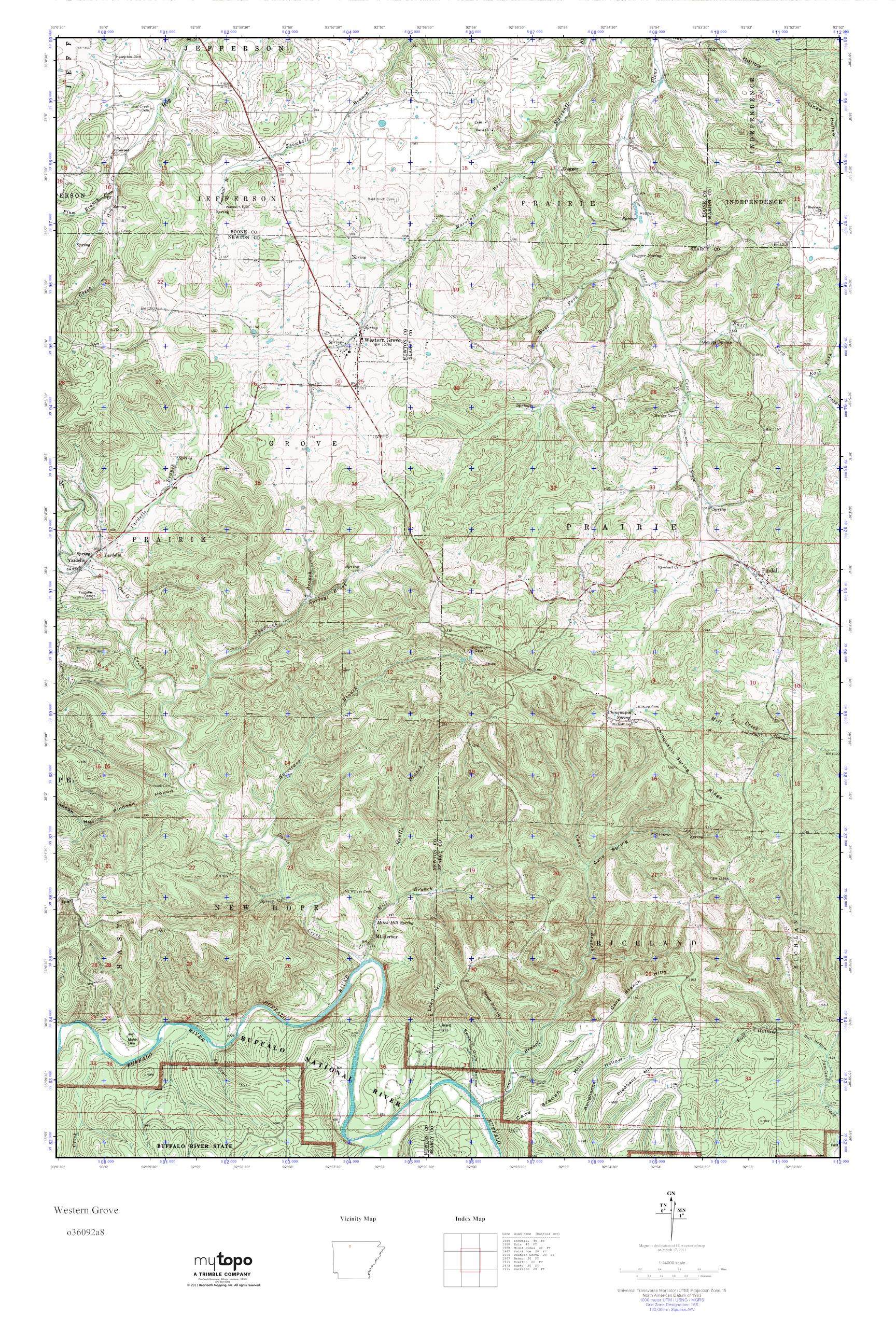 MyTopo Western Grove, Arkansas USGS Quad Topo Map