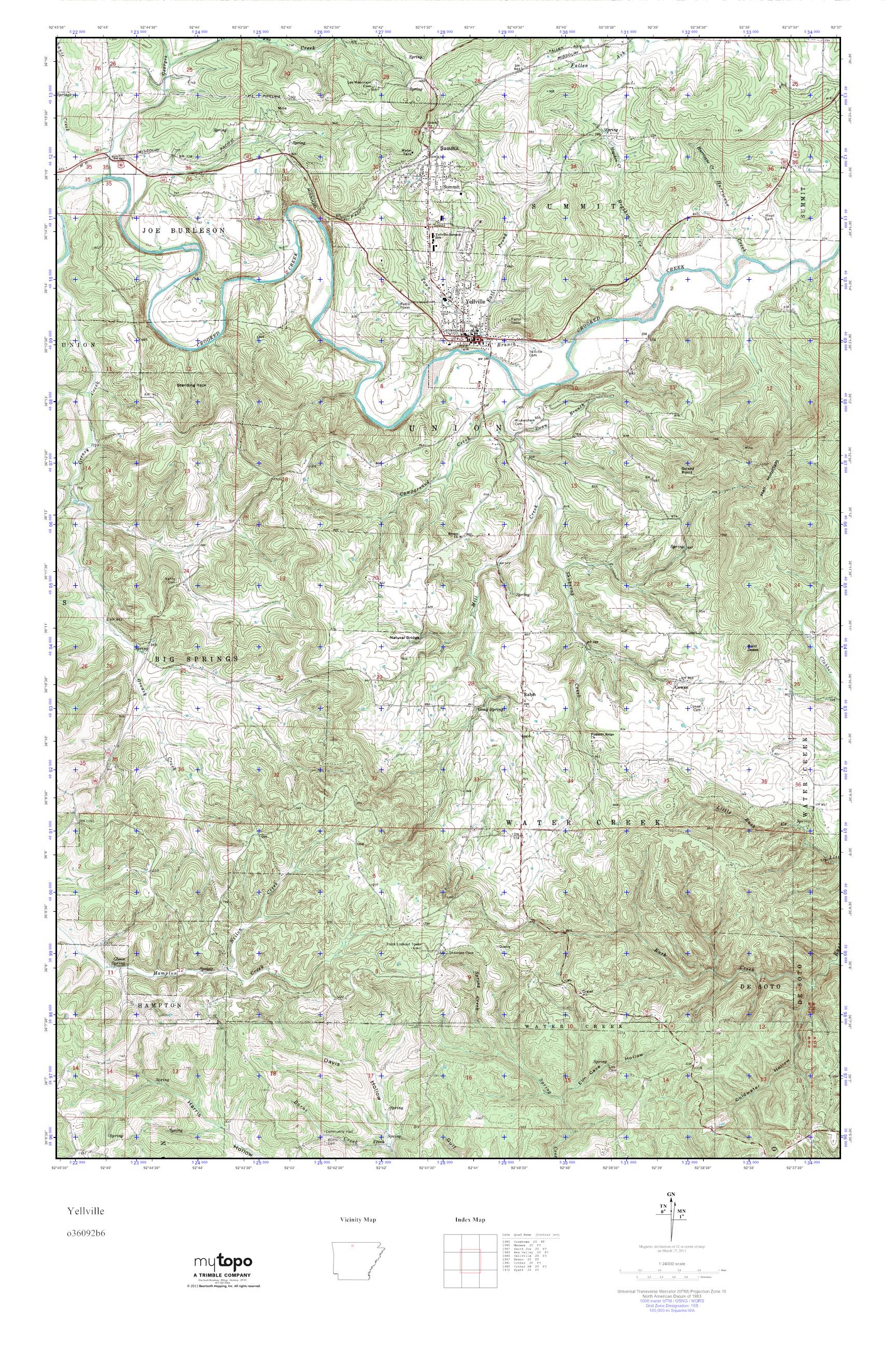 MyTopo Yellville, Arkansas USGS Quad Topo Map