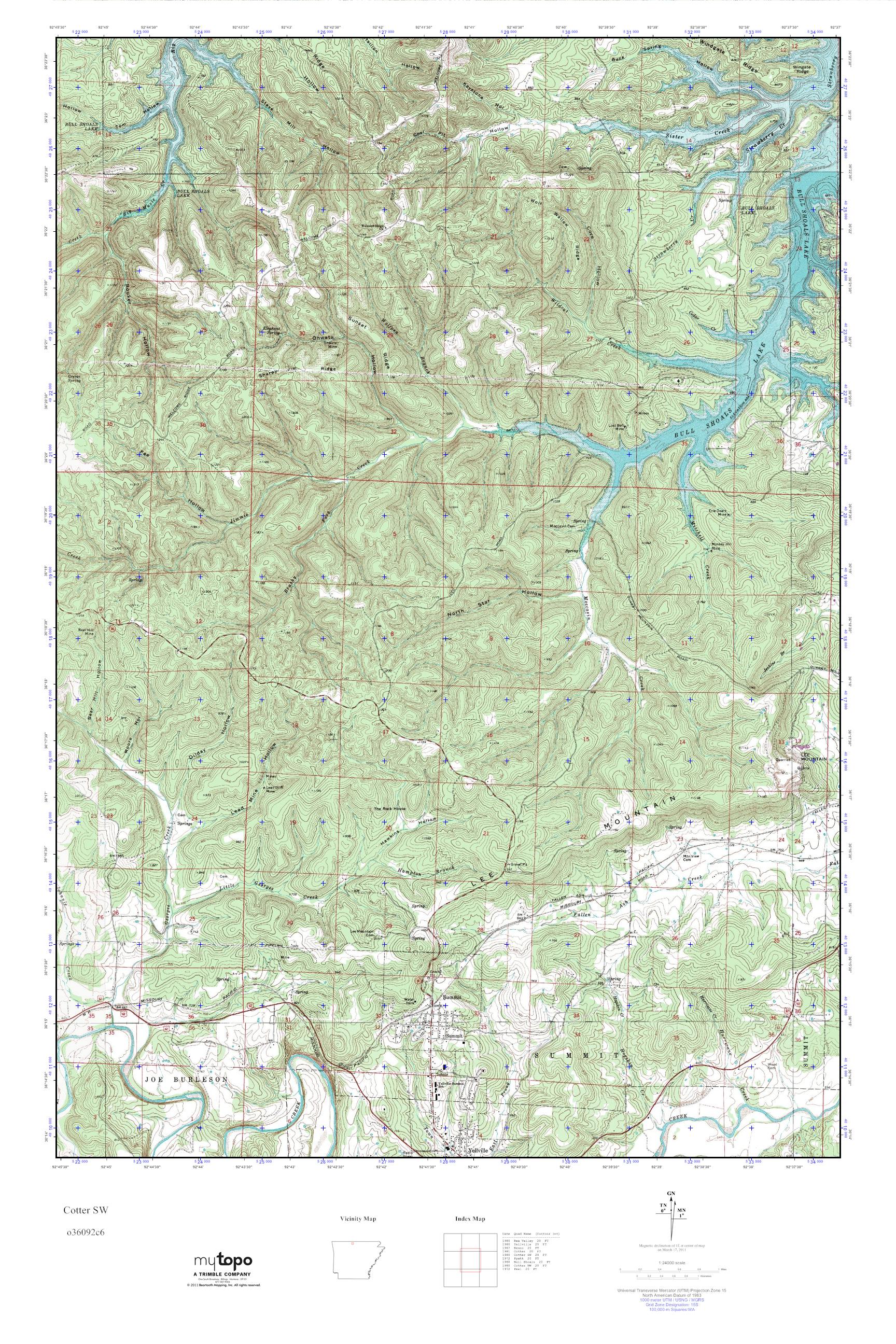 MyTopo Cotter SW, Arkansas USGS Quad Topo Map