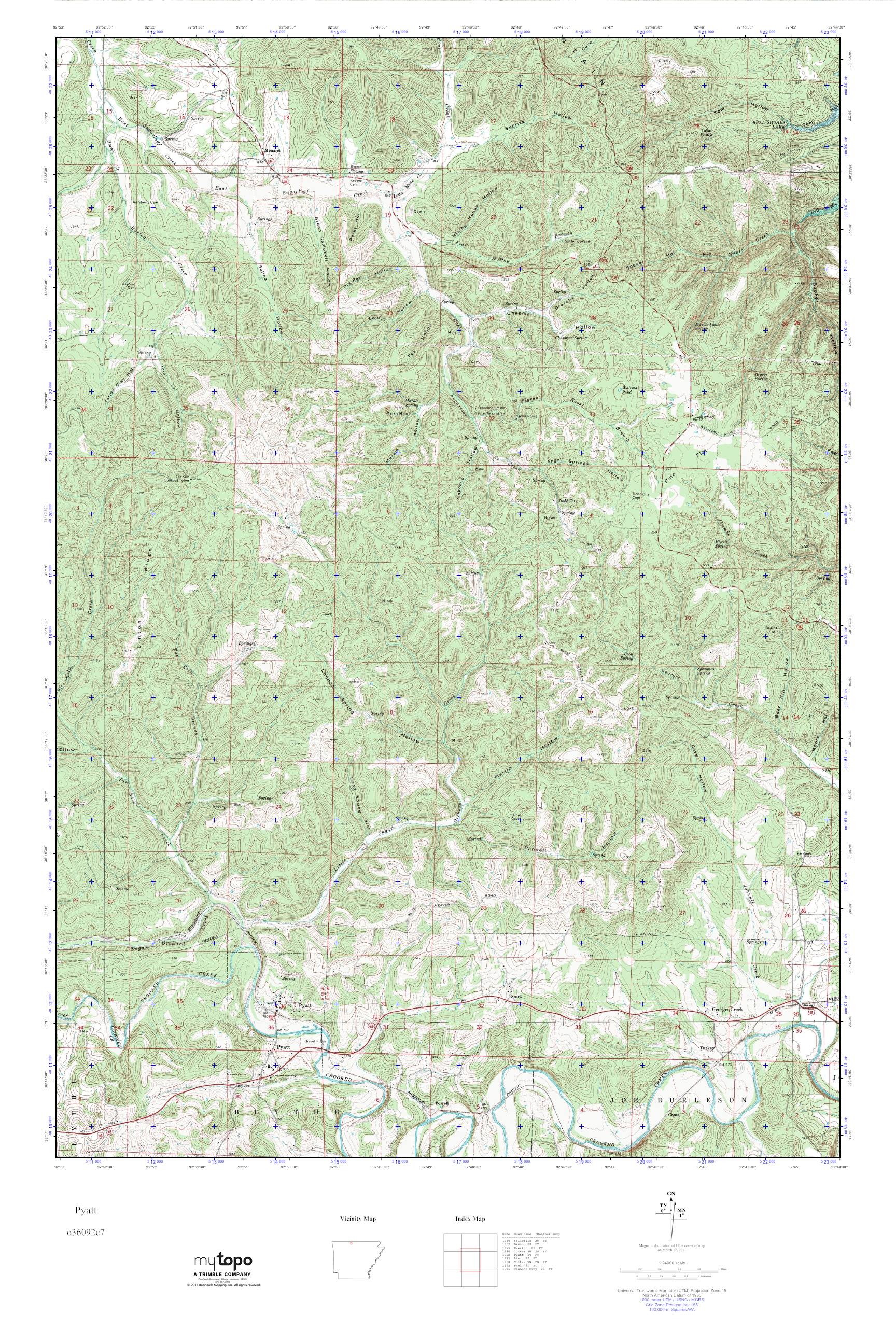 MyTopo Pyatt, Arkansas USGS Quad Topo Map
