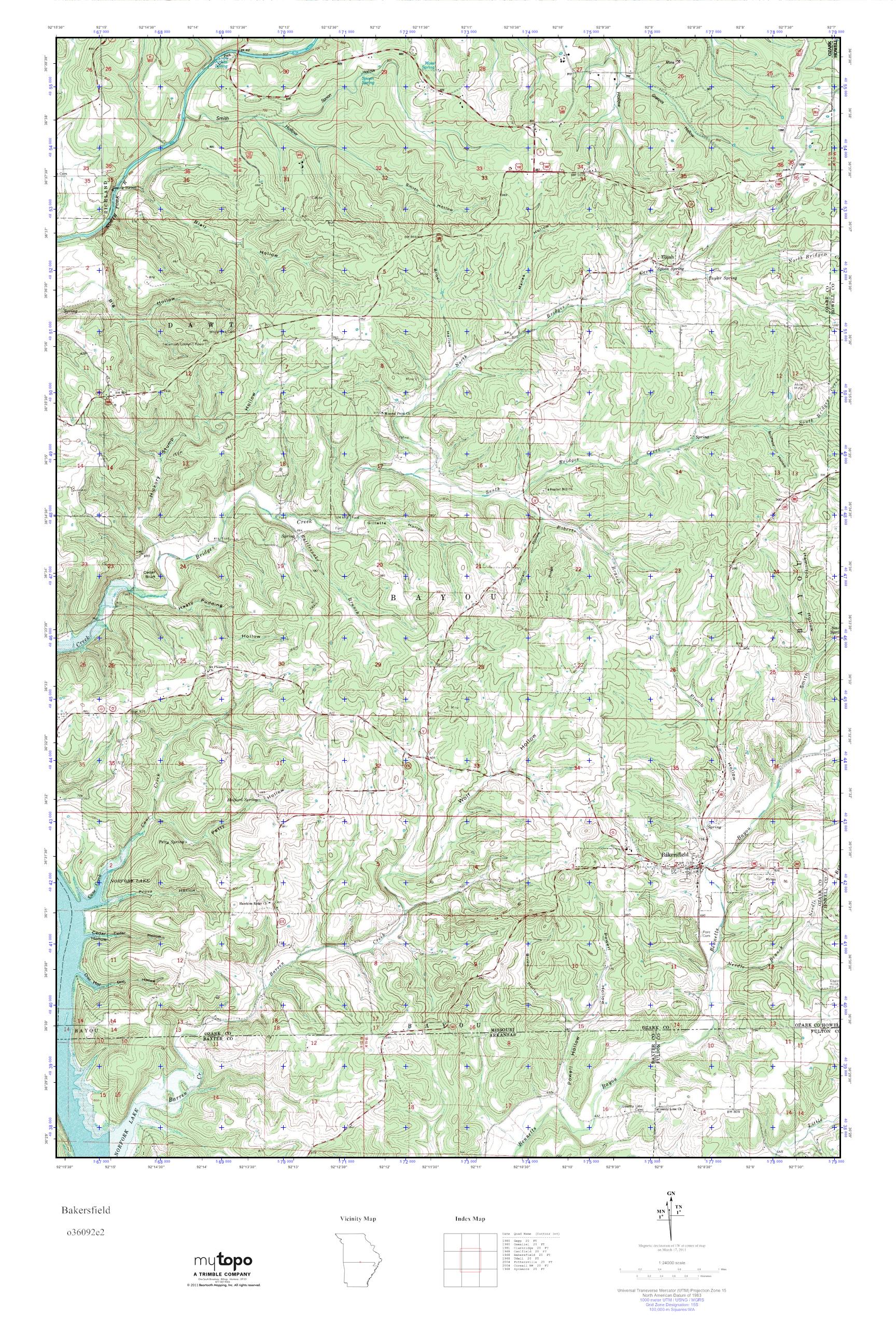 MyTopo Bakersfield, Missouri USGS Quad Topo Map