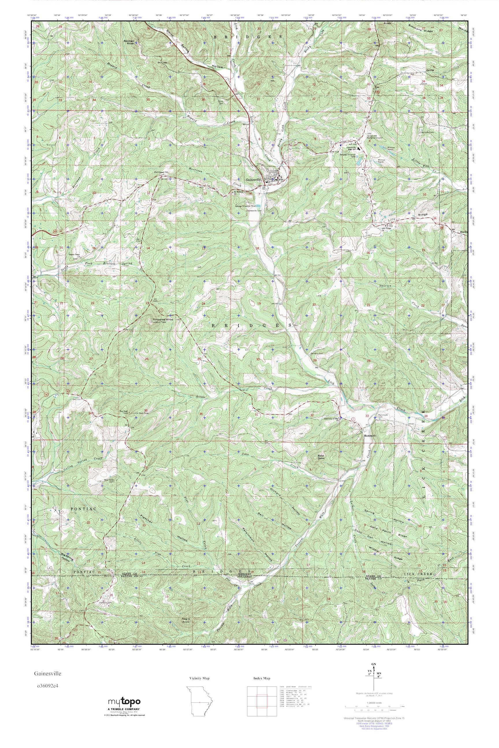 MyTopo Gainesville, Missouri USGS Quad Topo Map