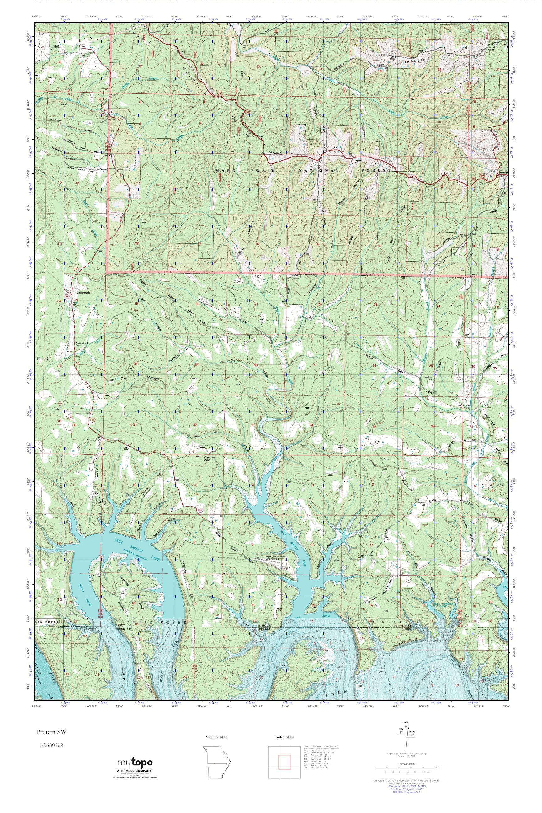 MyTopo Protem SW, Missouri USGS Quad Topo Map