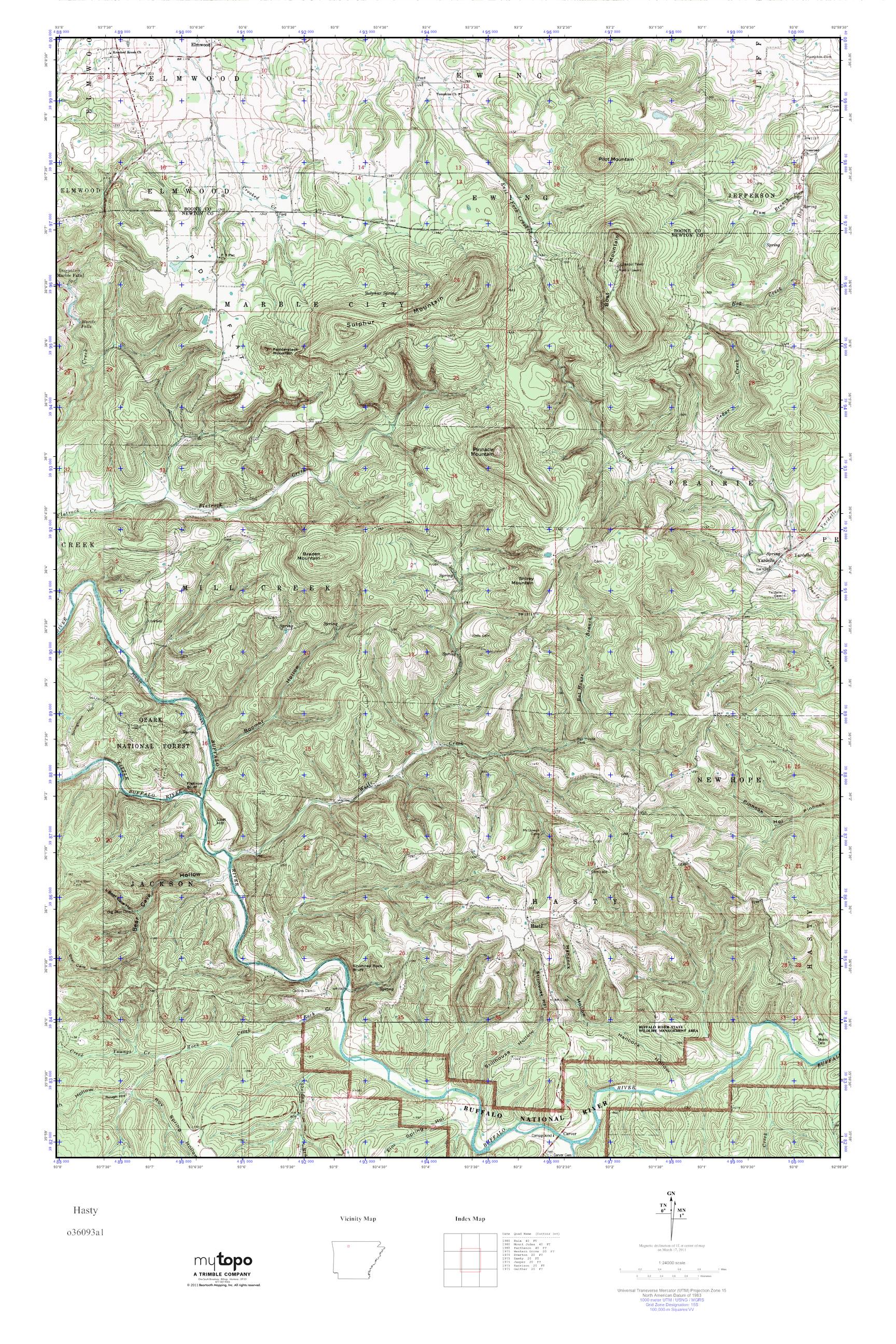 MyTopo Hasty, Arkansas USGS Quad Topo Map