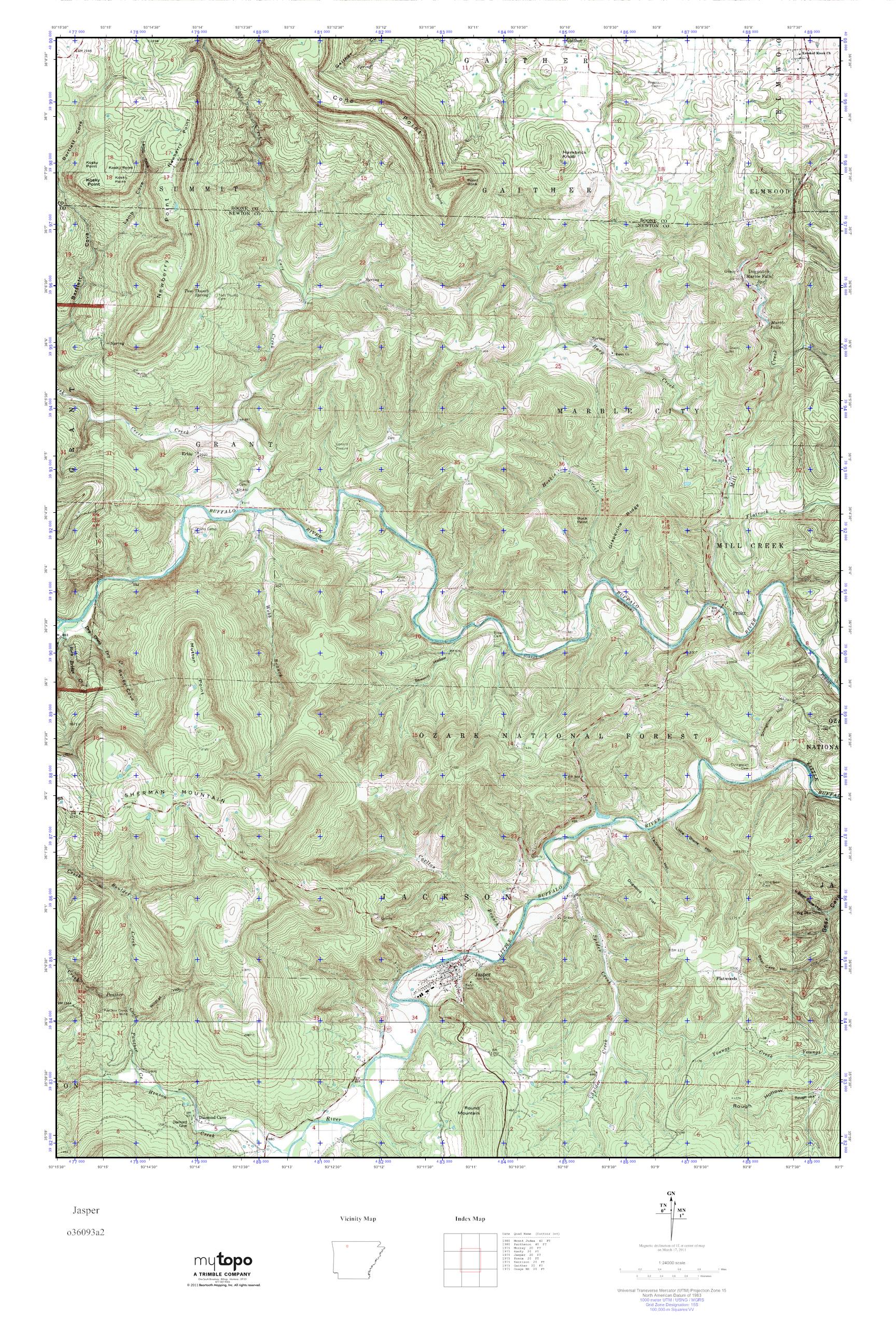 MyTopo Jasper, Arkansas USGS Quad Topo Map