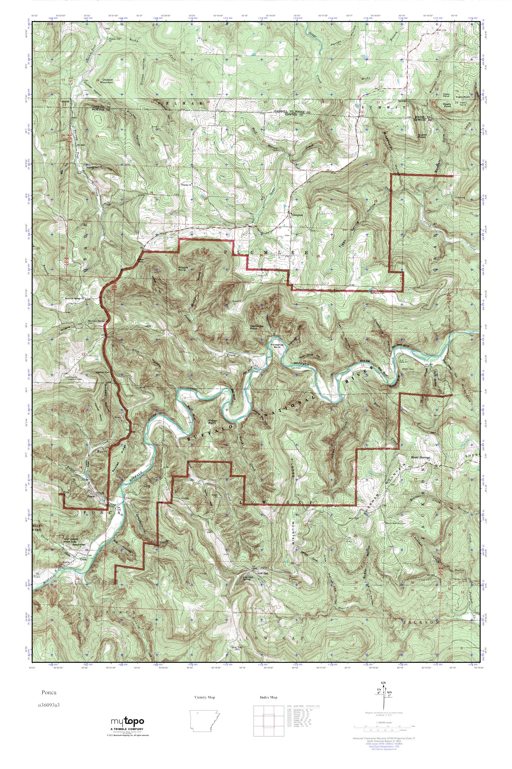 MyTopo Ponca, Arkansas USGS Quad Topo Map