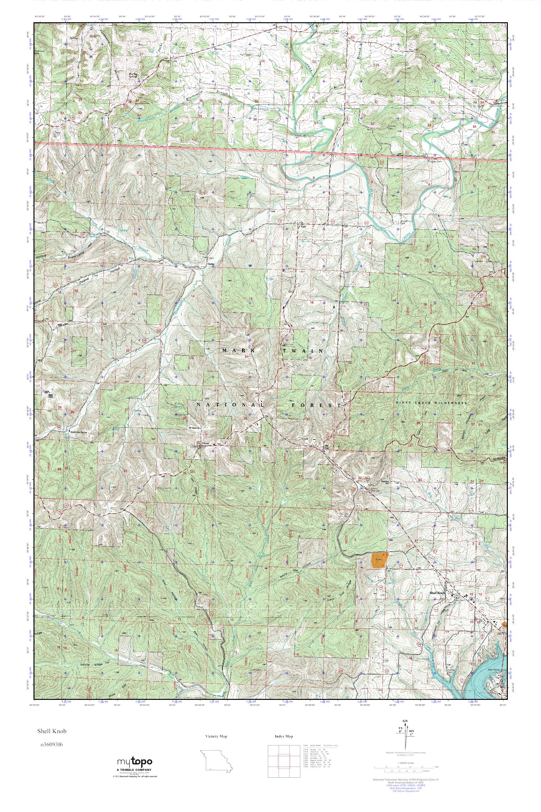 MyTopo Shell Knob, Missouri USGS Quad Topo Map