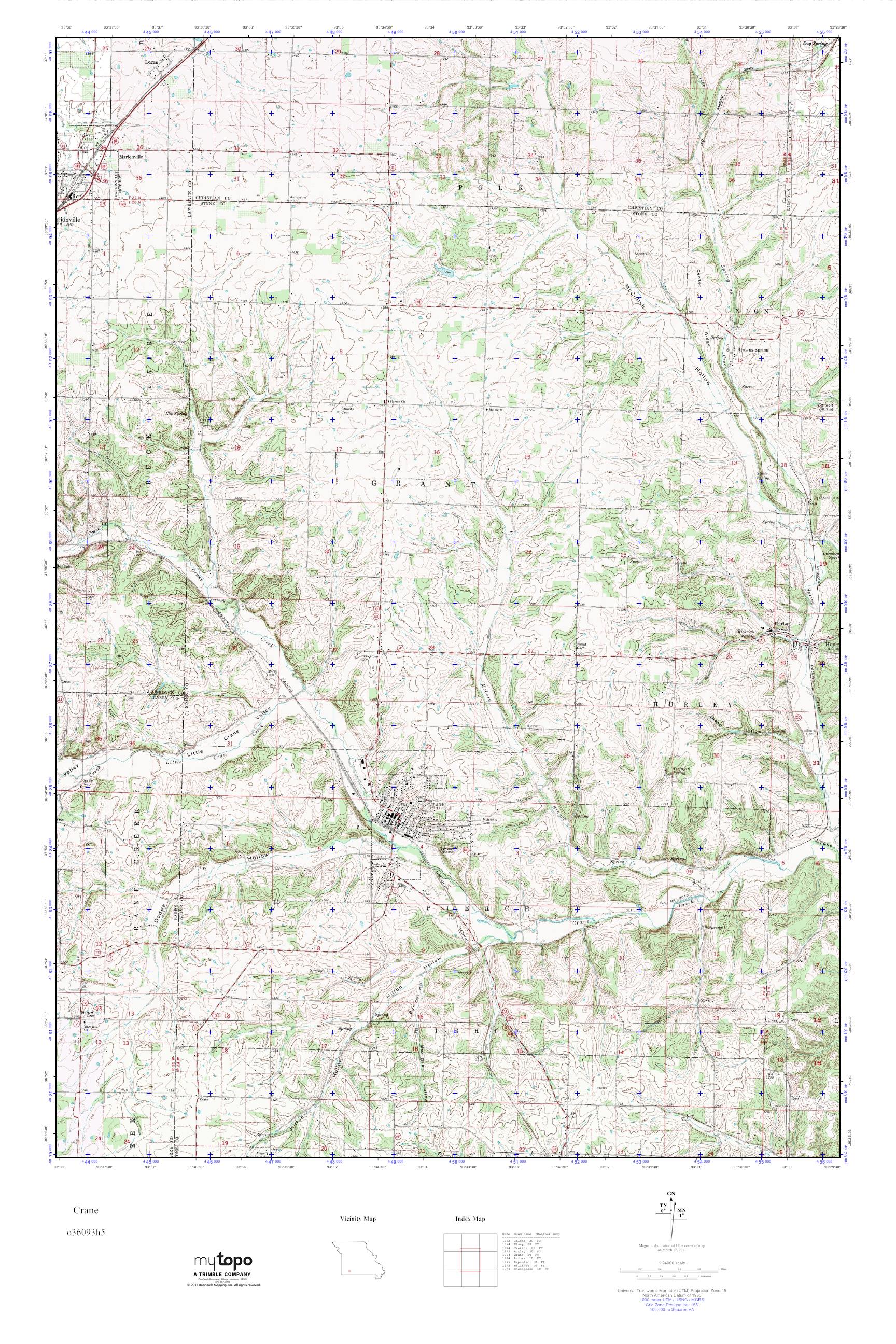 MyTopo Crane, Missouri USGS Quad Topo Map