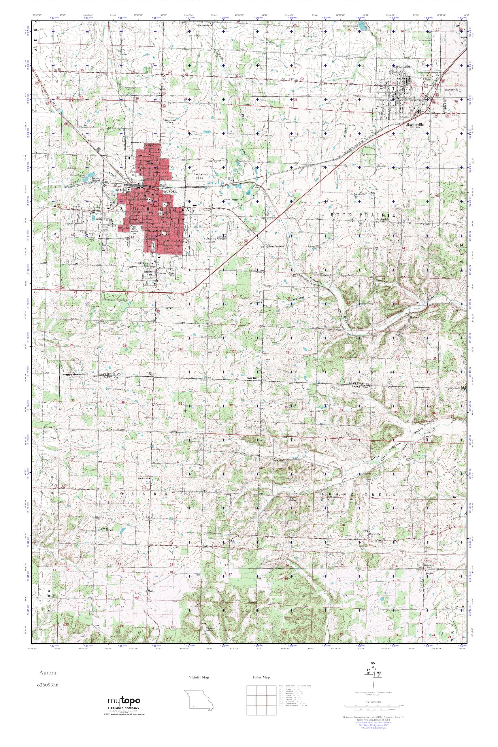 MyTopo Aurora, Missouri USGS Quad Topo Map