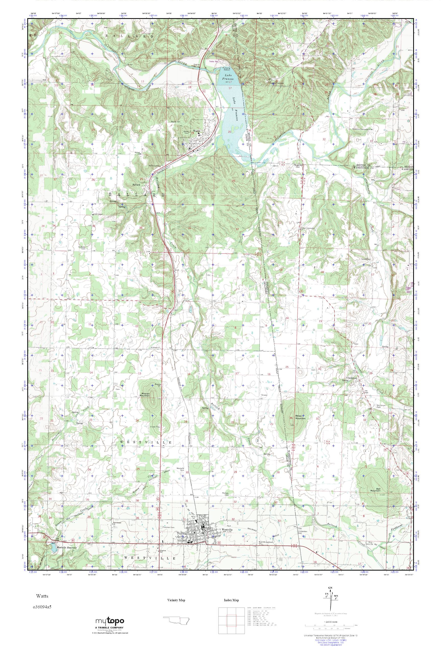 MyTopo Watts, Oklahoma USGS Quad Topo Map