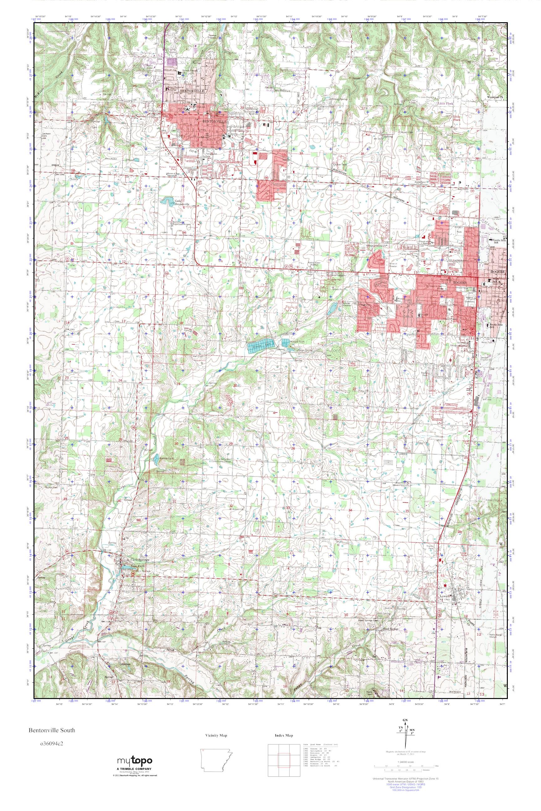 MyTopo Bentonville South, Arkansas USGS Quad Topo Map