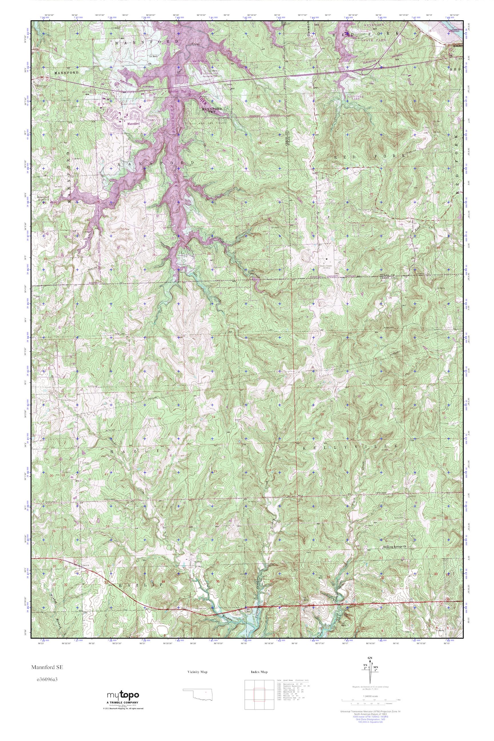 MyTopo Mannford SE, Oklahoma USGS Quad Topo Map