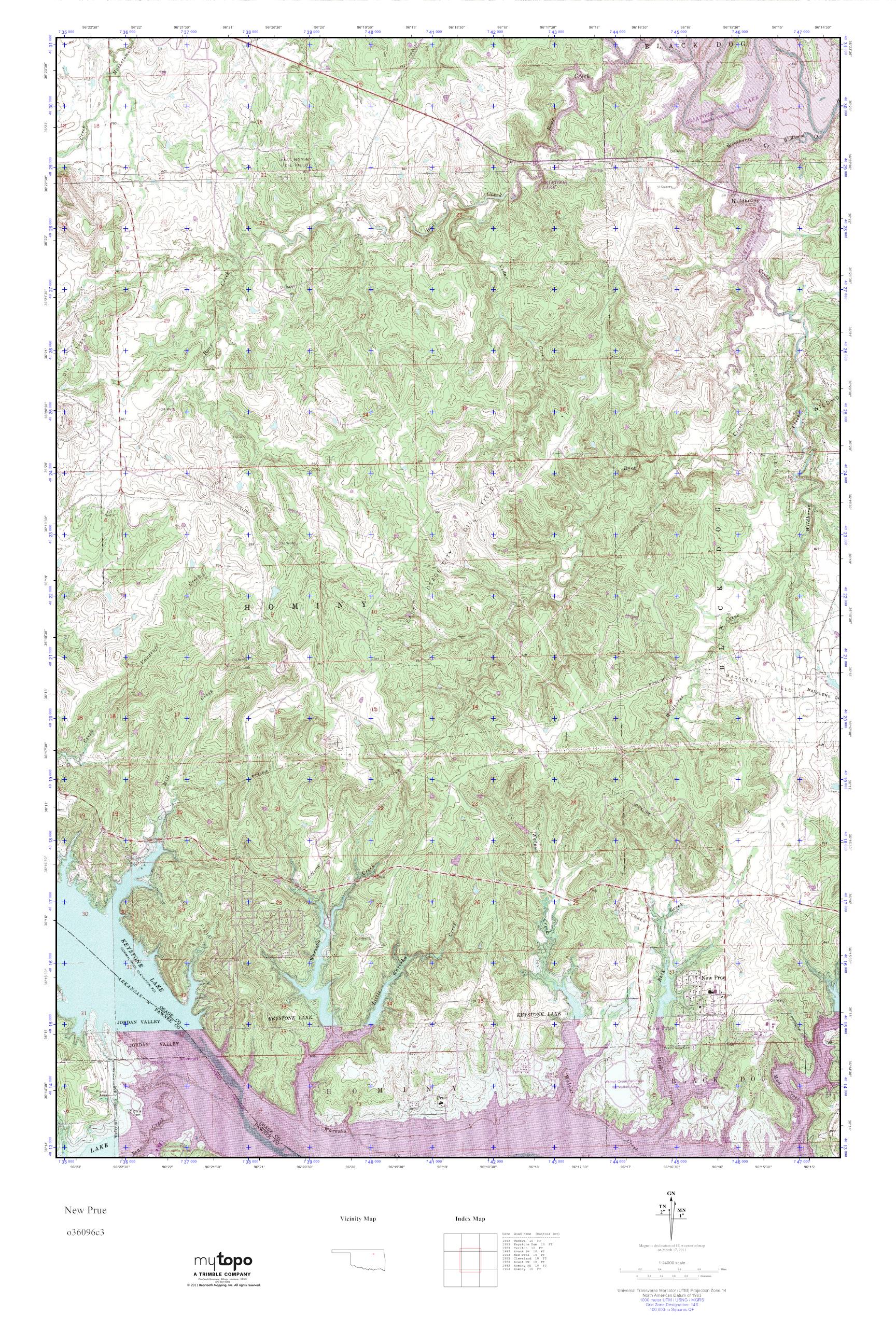 MyTopo New Prue, Oklahoma USGS Quad Topo Map