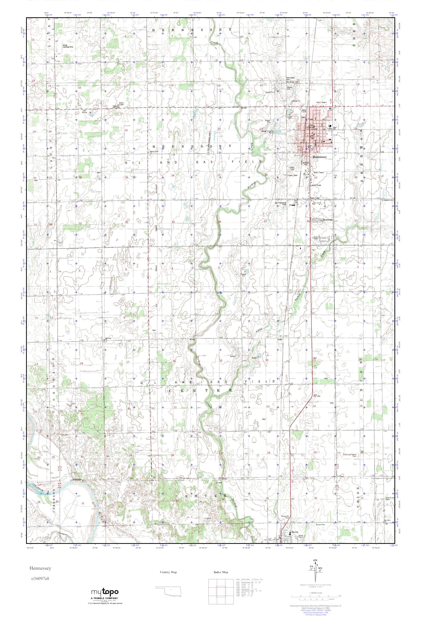 MyTopo Hennessey, Oklahoma USGS Quad Topo Map
