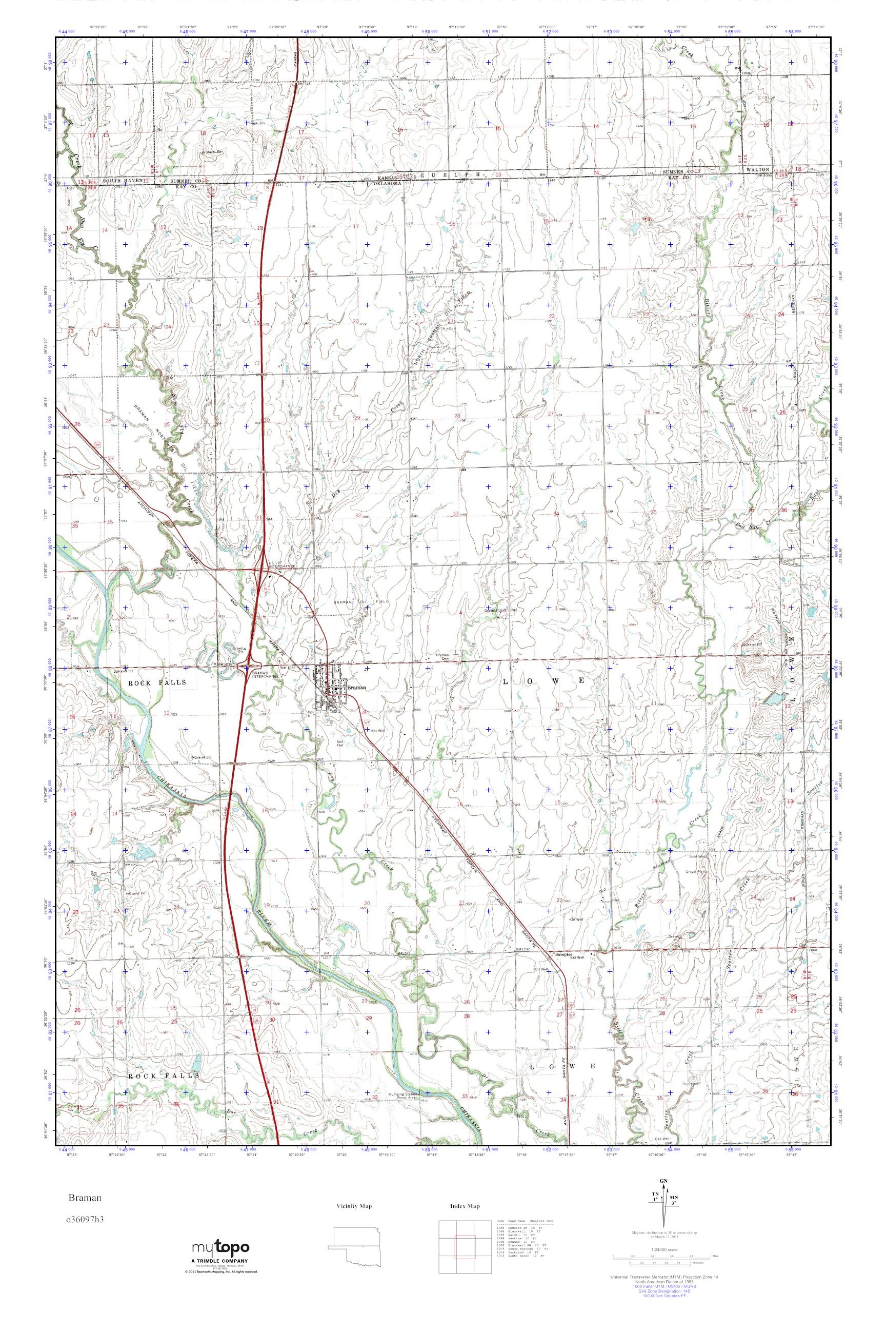 MyTopo Braman, Oklahoma USGS Quad Topo Map