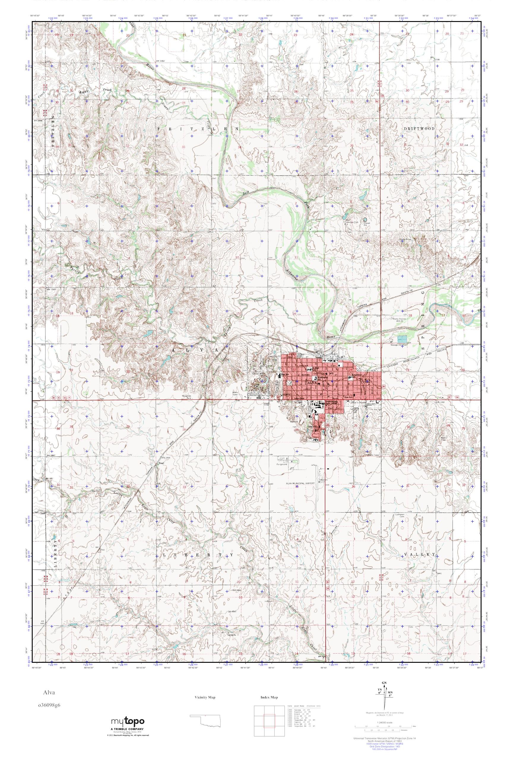 MyTopo Alva, Oklahoma USGS Quad Topo Map