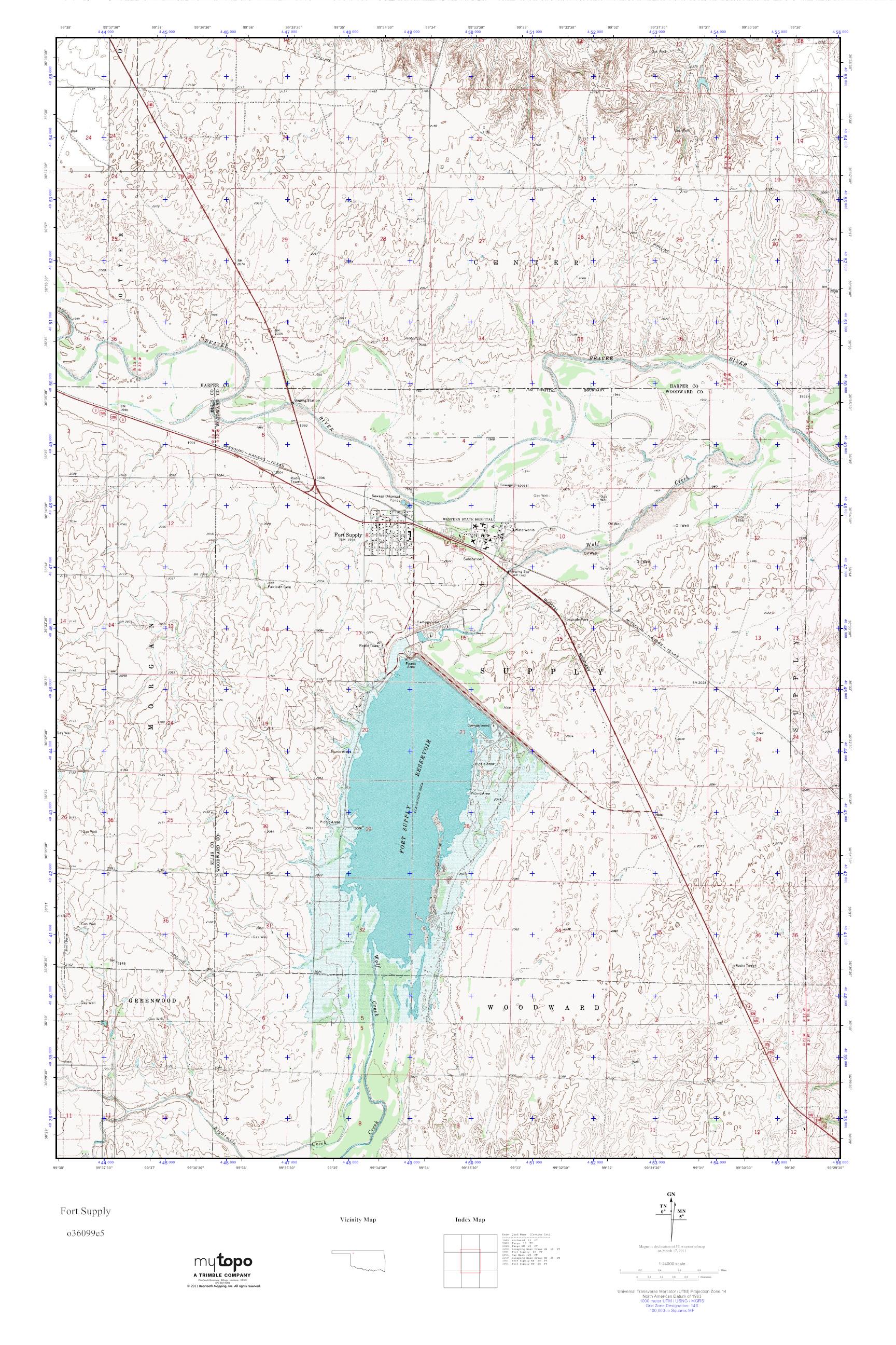 MyTopo Fort Supply, Oklahoma USGS Quad Topo Map