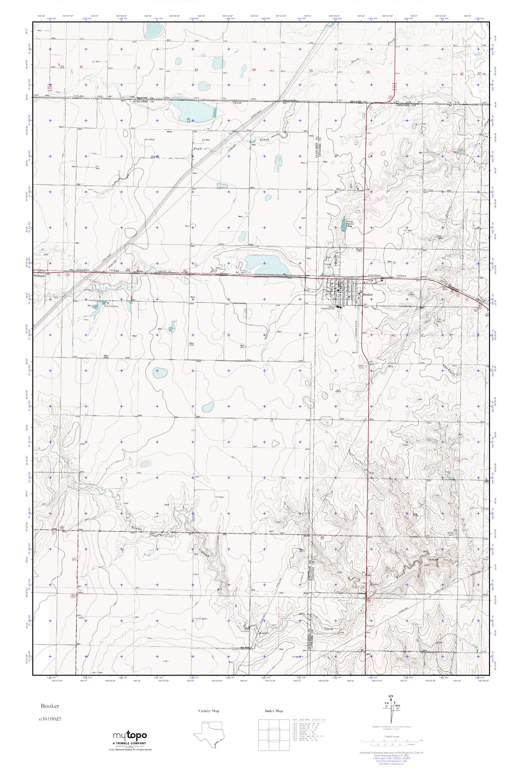 MyTopo Booker, Texas USGS Quad Topo Map