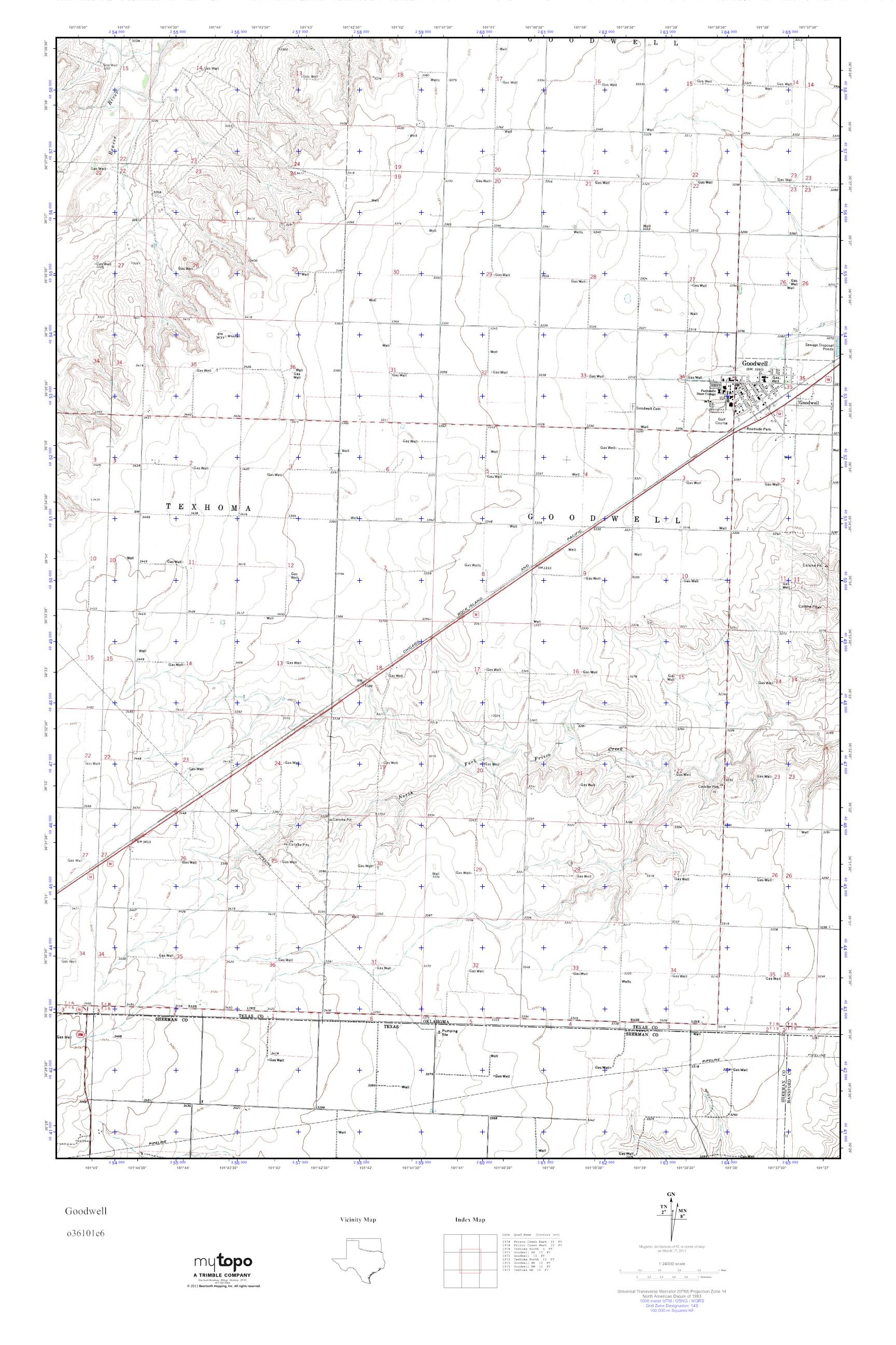 MyTopo Goodwell, Oklahoma USGS Quad Topo Map