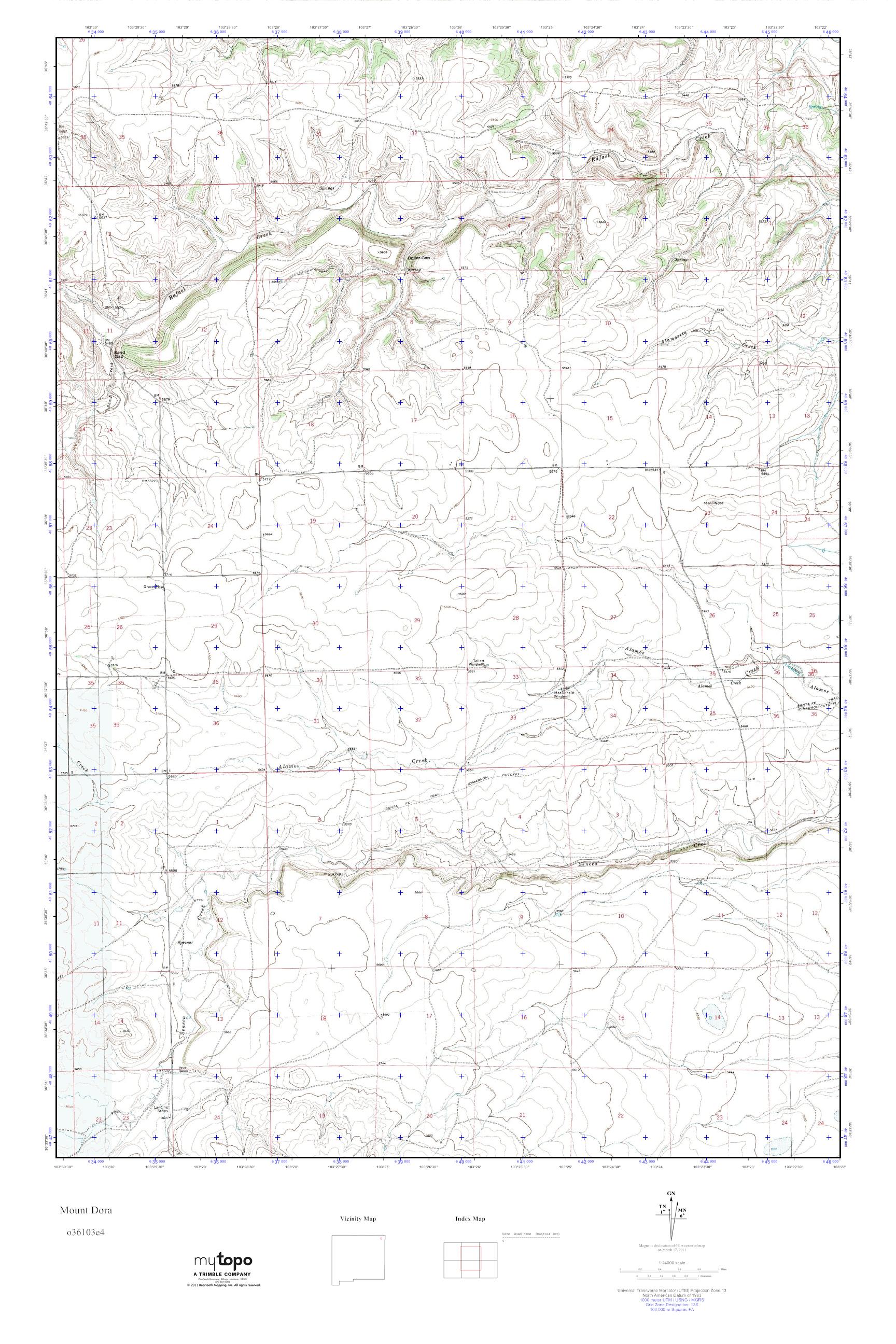 MyTopo Mount Dora, New Mexico USGS Quad Topo Map