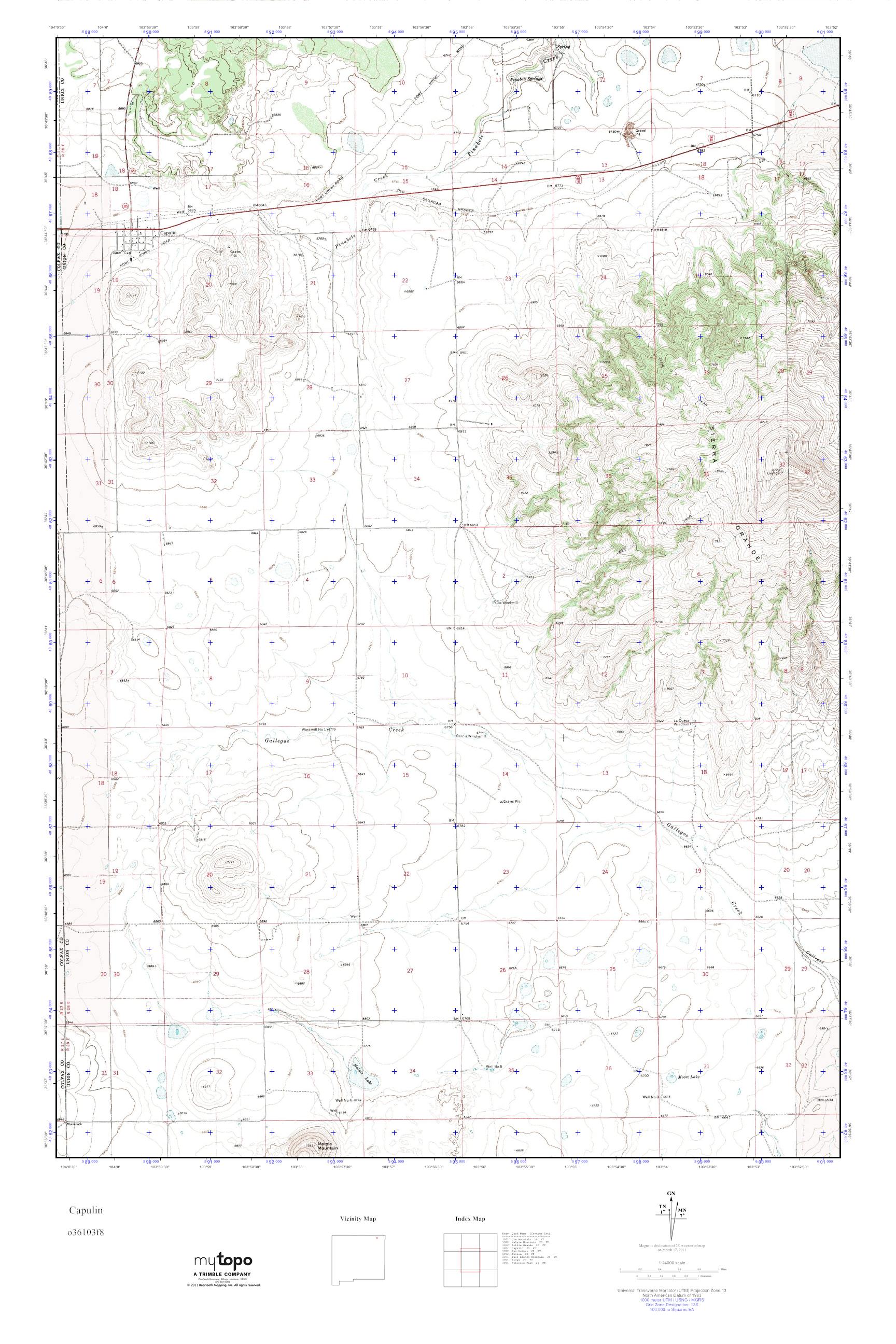 MyTopo Capulin, New Mexico USGS Quad Topo Map