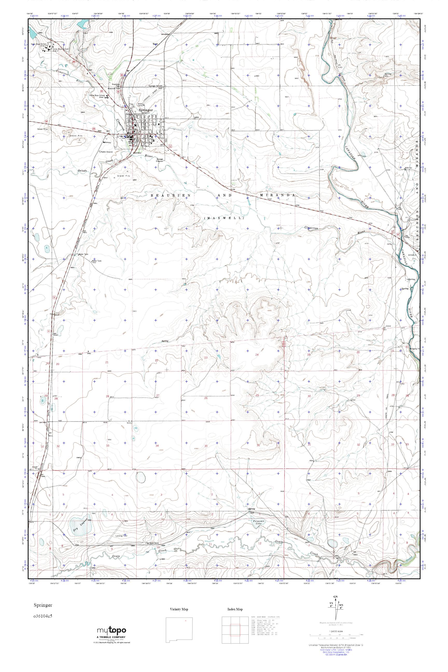 MyTopo Springer, New Mexico USGS Quad Topo Map