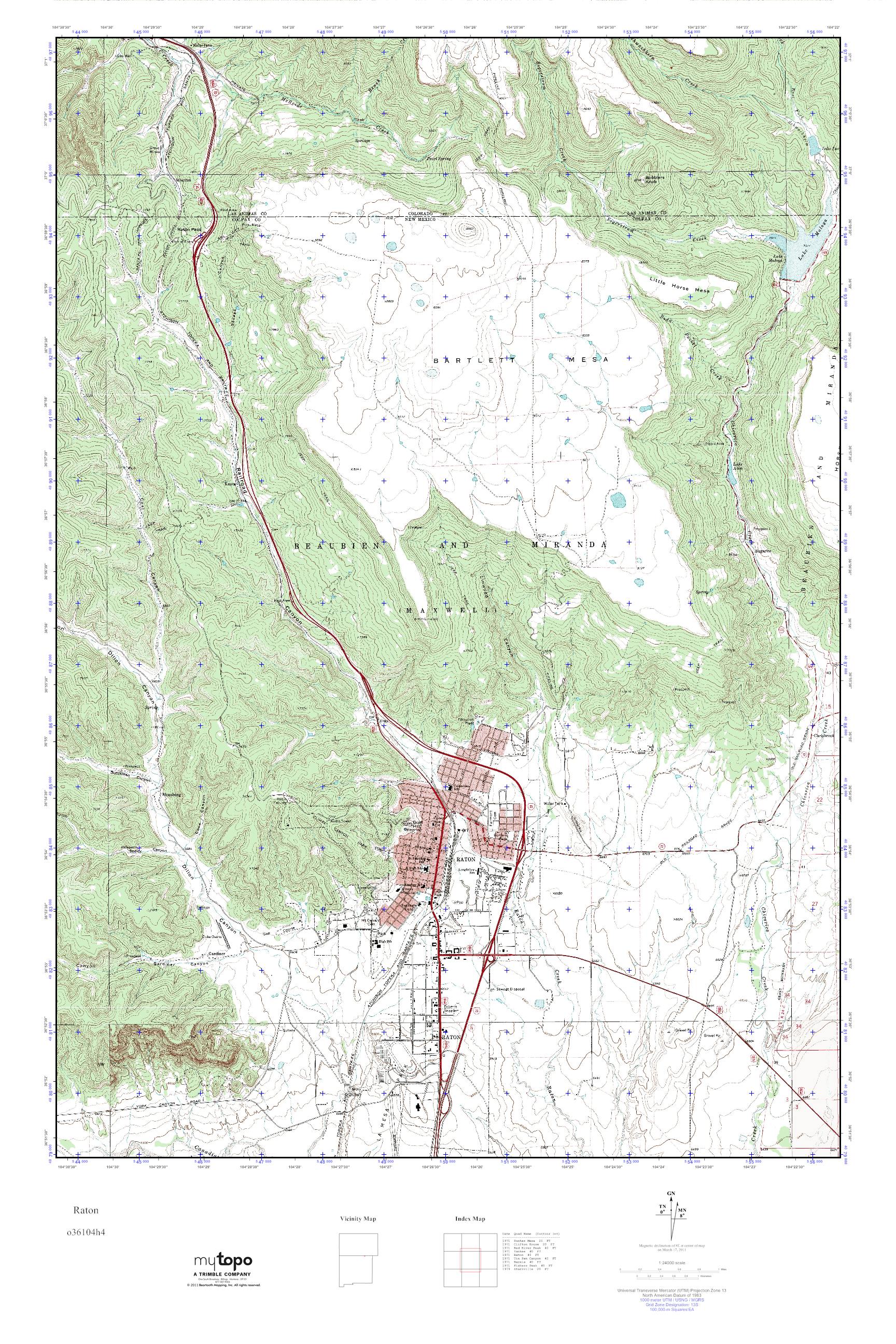 MyTopo Raton, New Mexico USGS Quad Topo Map