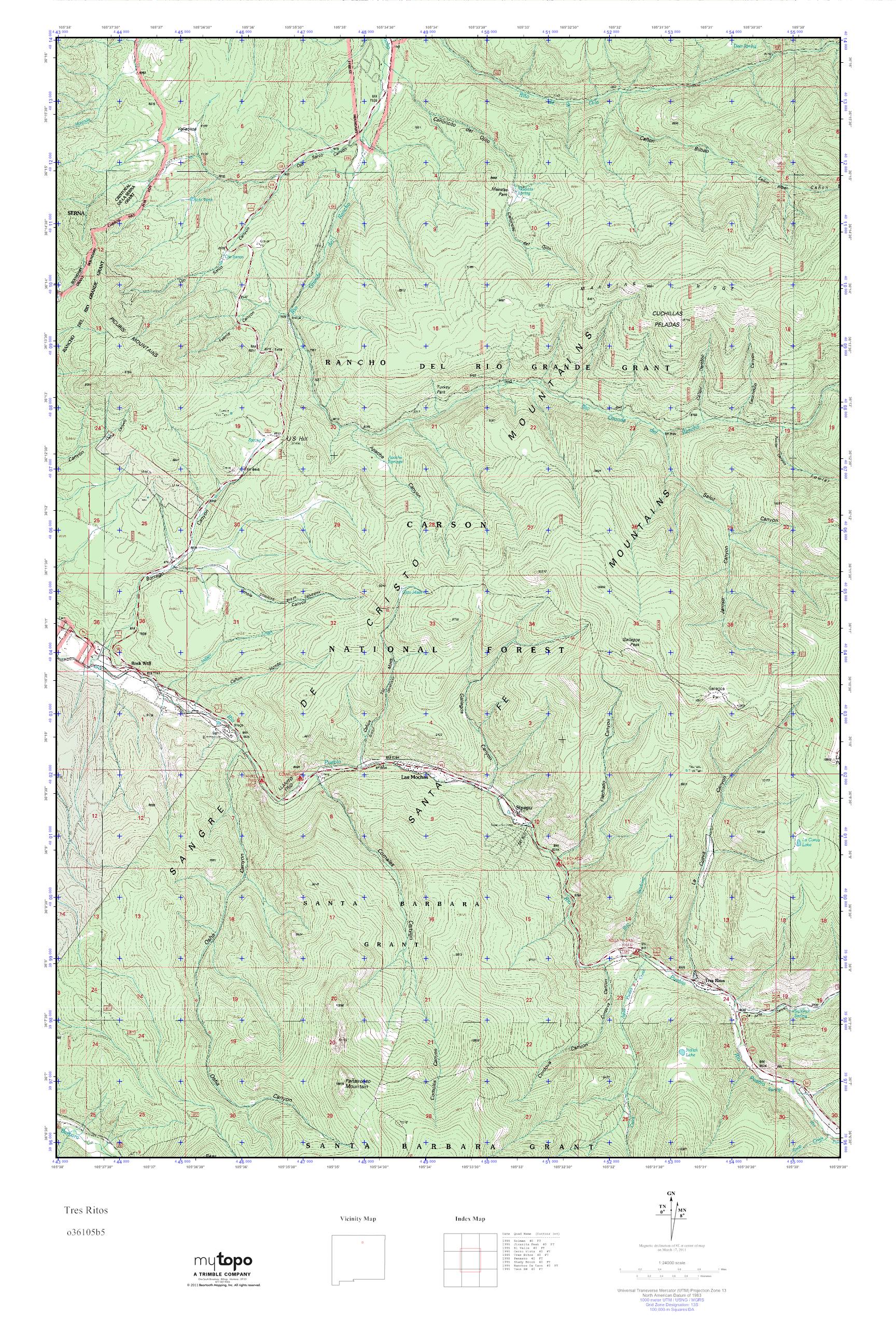 MyTopo Tres Ritos, New Mexico USGS Quad Topo Map