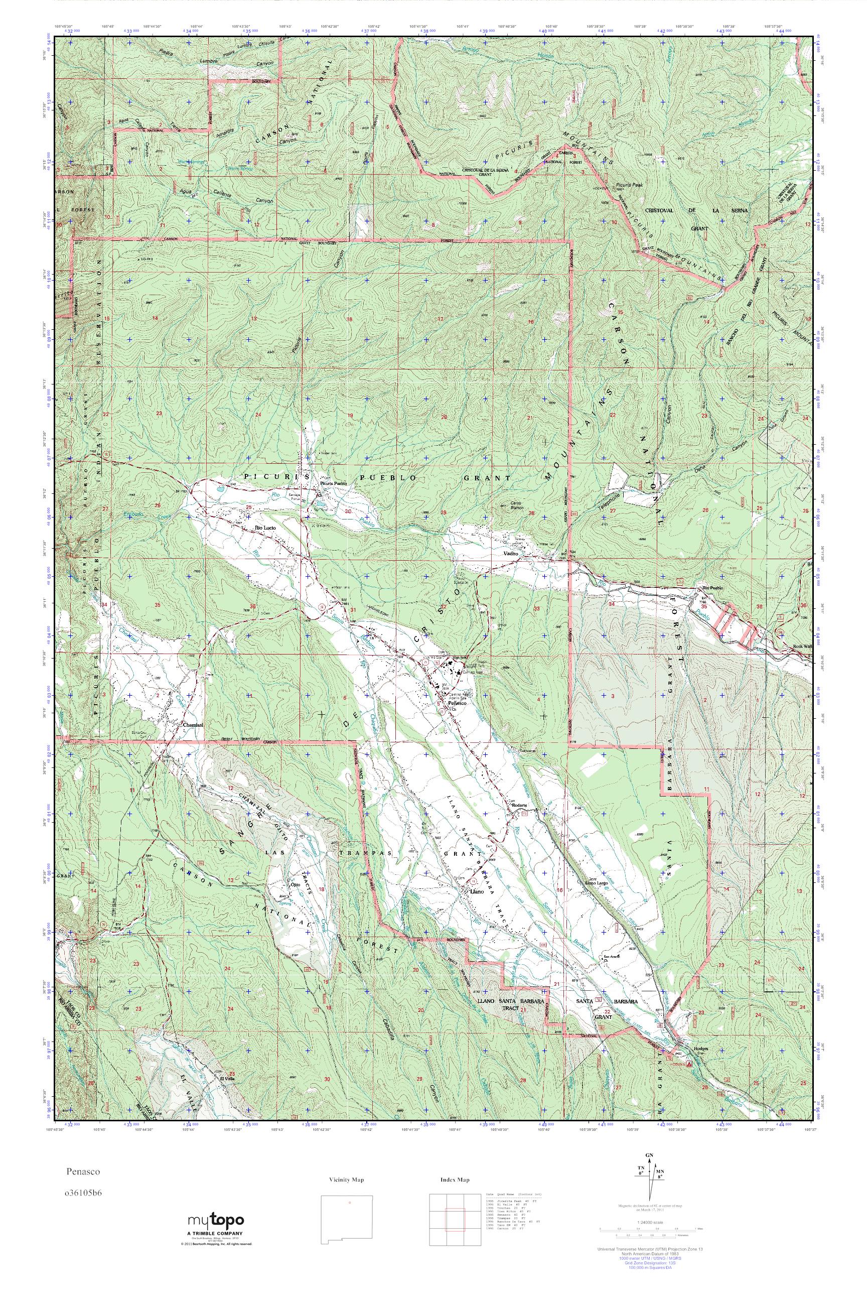 MyTopo Penasco, New Mexico USGS Quad Topo Map