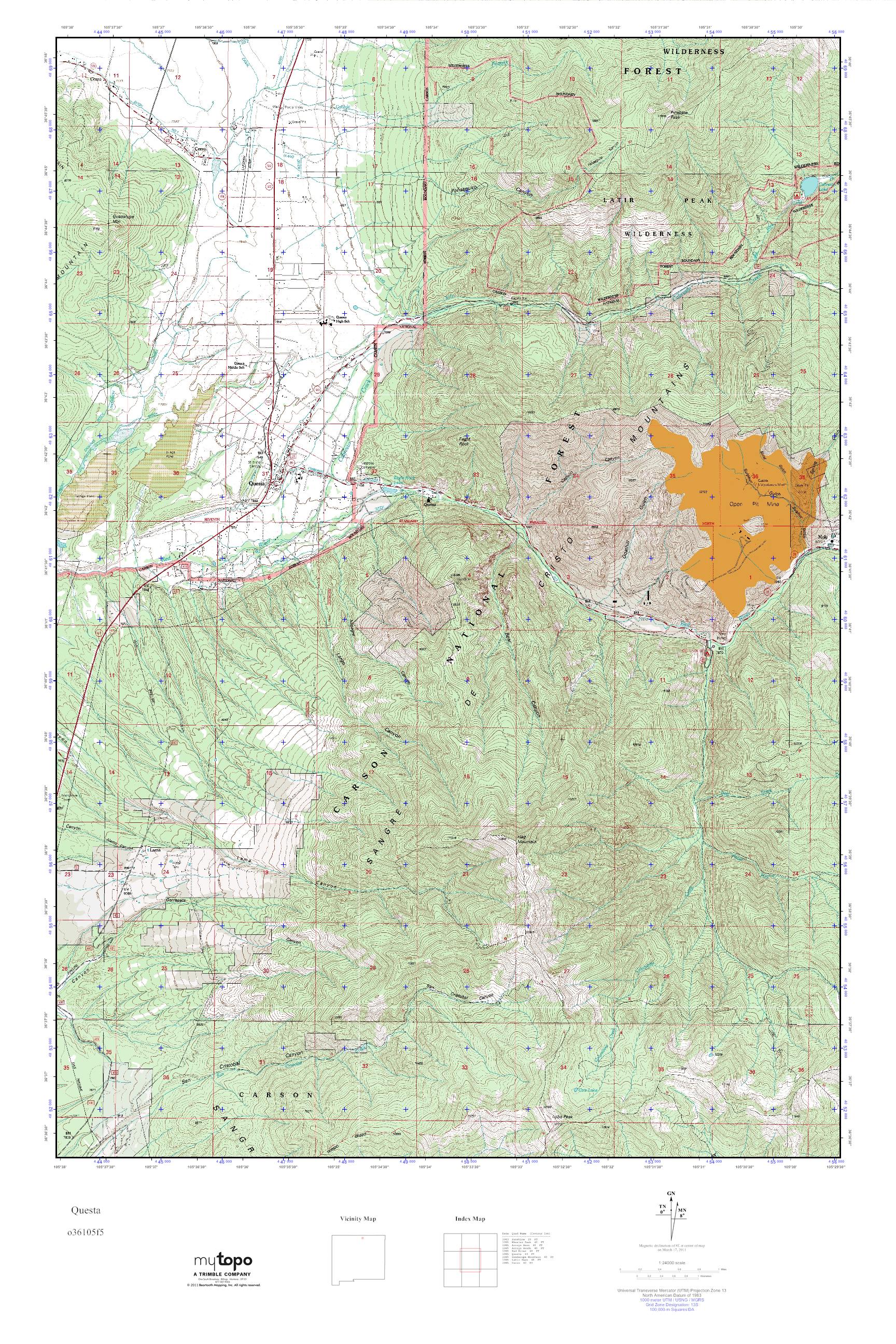 MyTopo Questa, New Mexico USGS Quad Topo Map