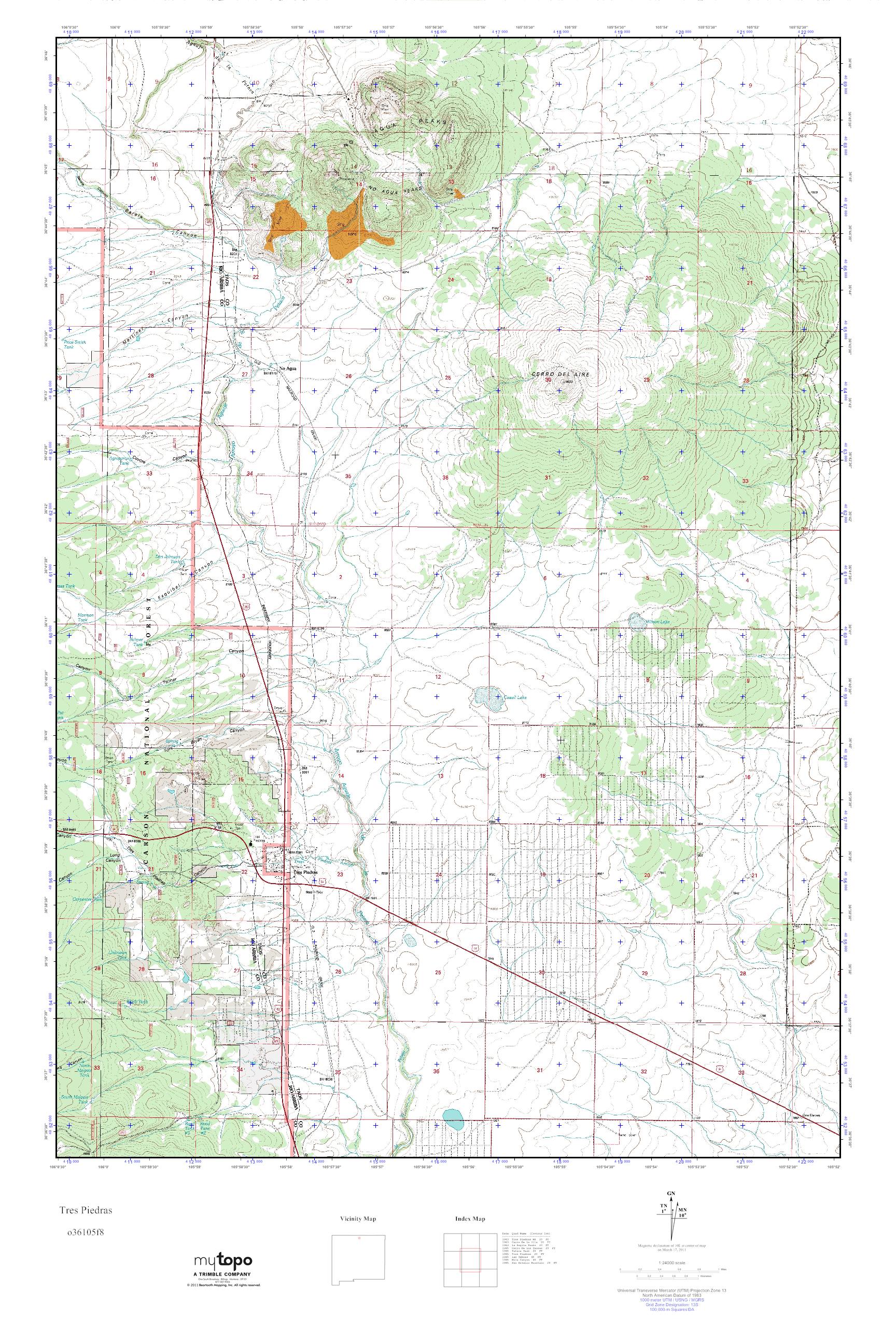 MyTopo Tres Piedras, New Mexico USGS Quad Topo Map