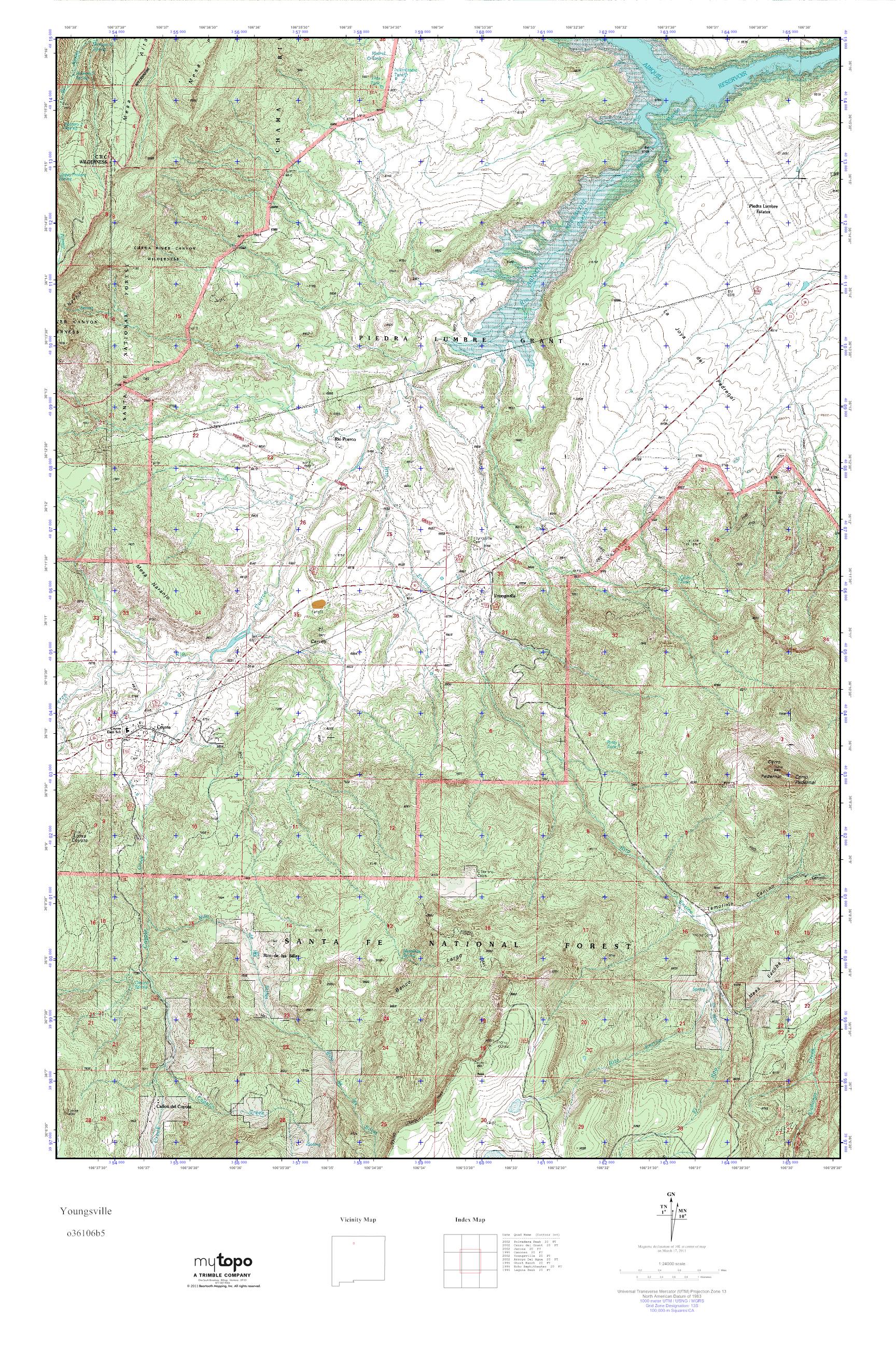 MyTopo Youngsville, New Mexico USGS Quad Topo Map