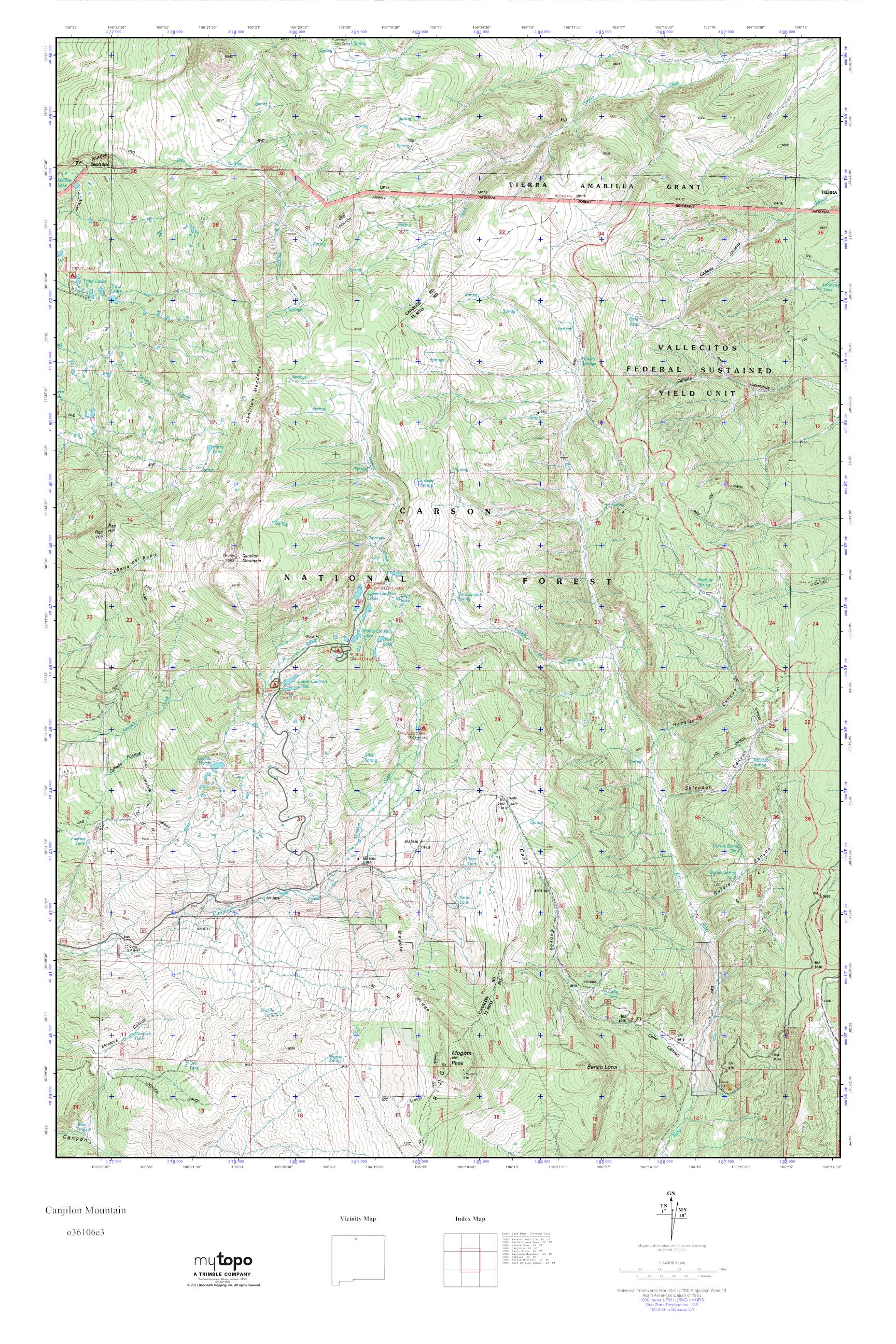 MyTopo Canjilon Mountain, New Mexico USGS Quad Topo Map