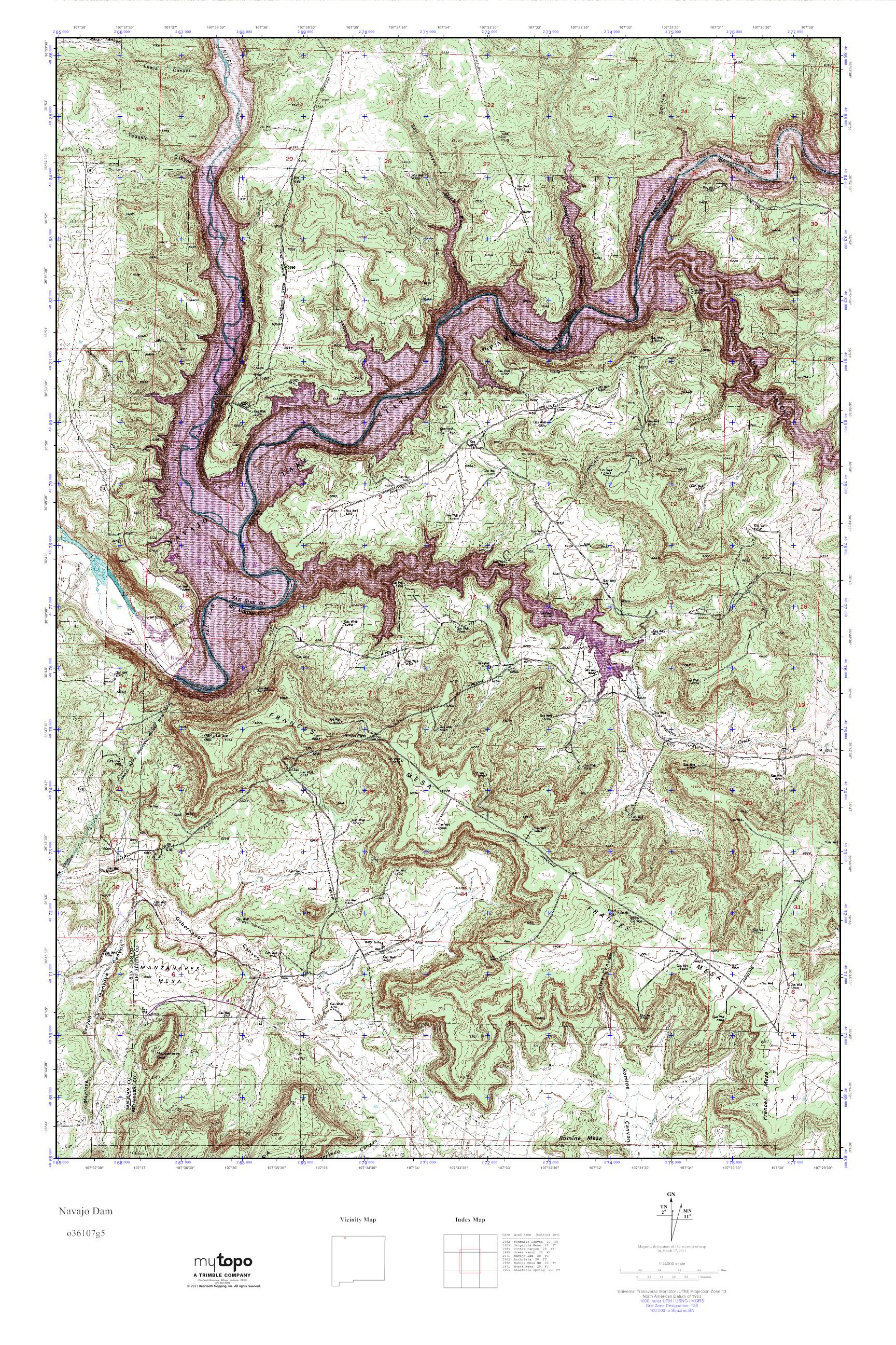MyTopo Navajo Dam, New Mexico USGS Quad Topo Map