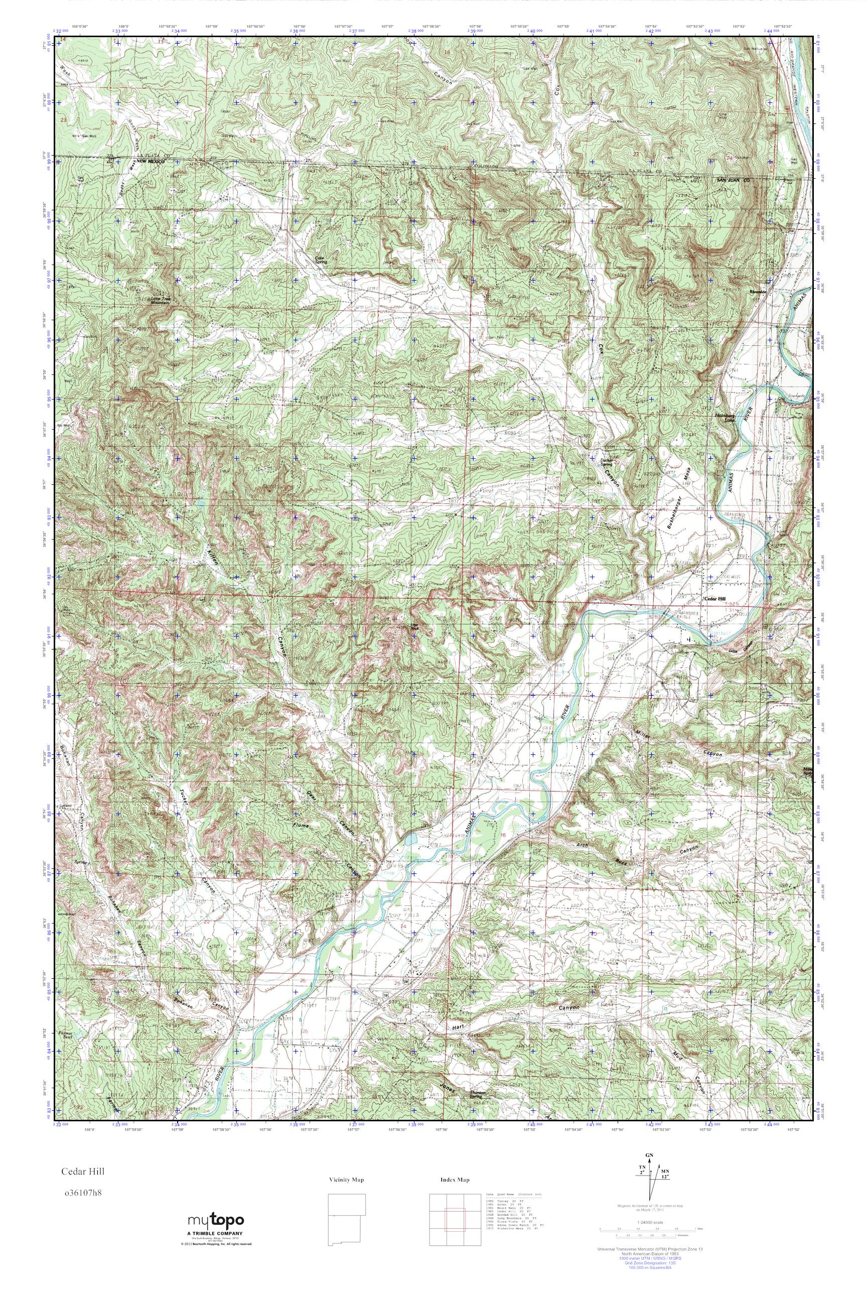 MyTopo Cedar Hill, New Mexico USGS Quad Topo Map