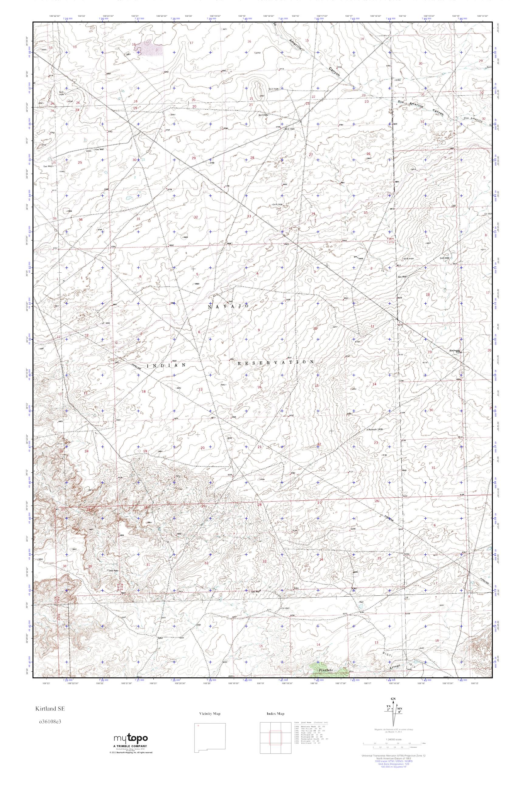 MyTopo Kirtland SE, New Mexico USGS Quad Topo Map