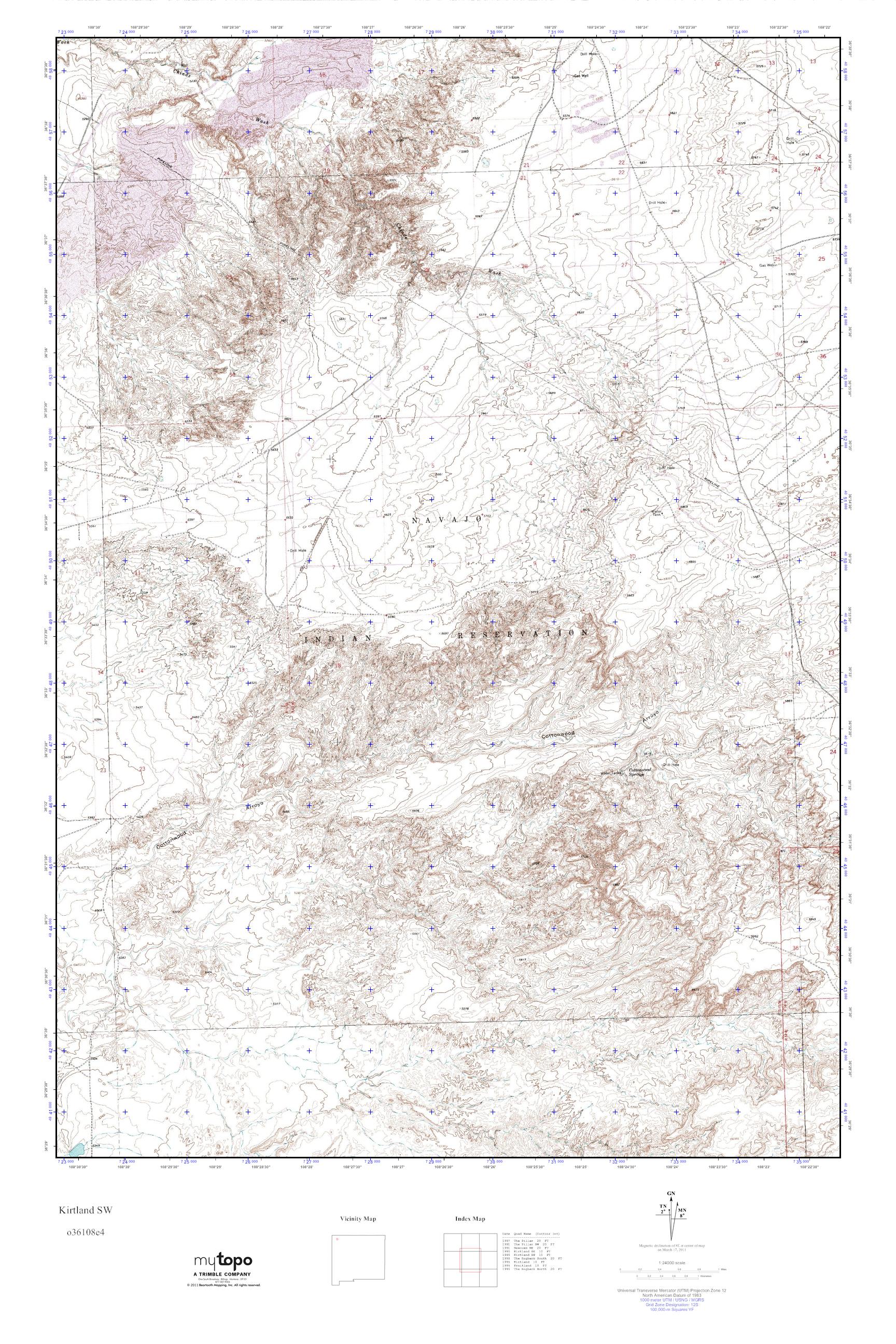 MyTopo Kirtland SW, New Mexico USGS Quad Topo Map