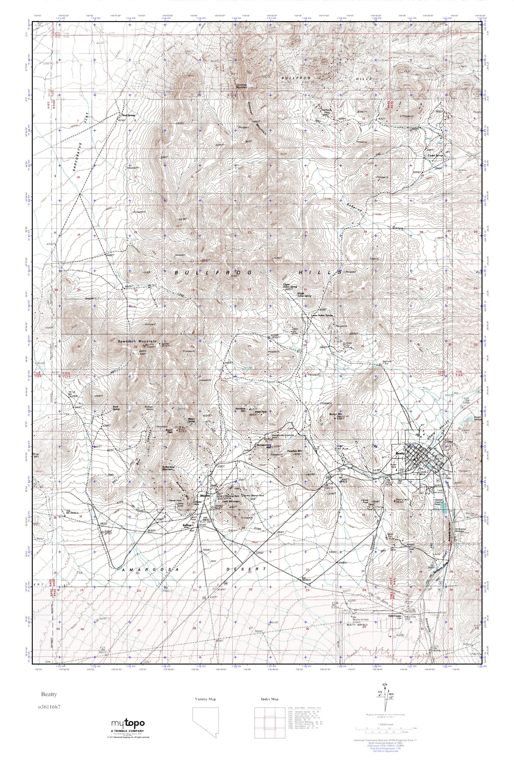 MyTopo Beatty, Nevada USGS Quad Topo Map