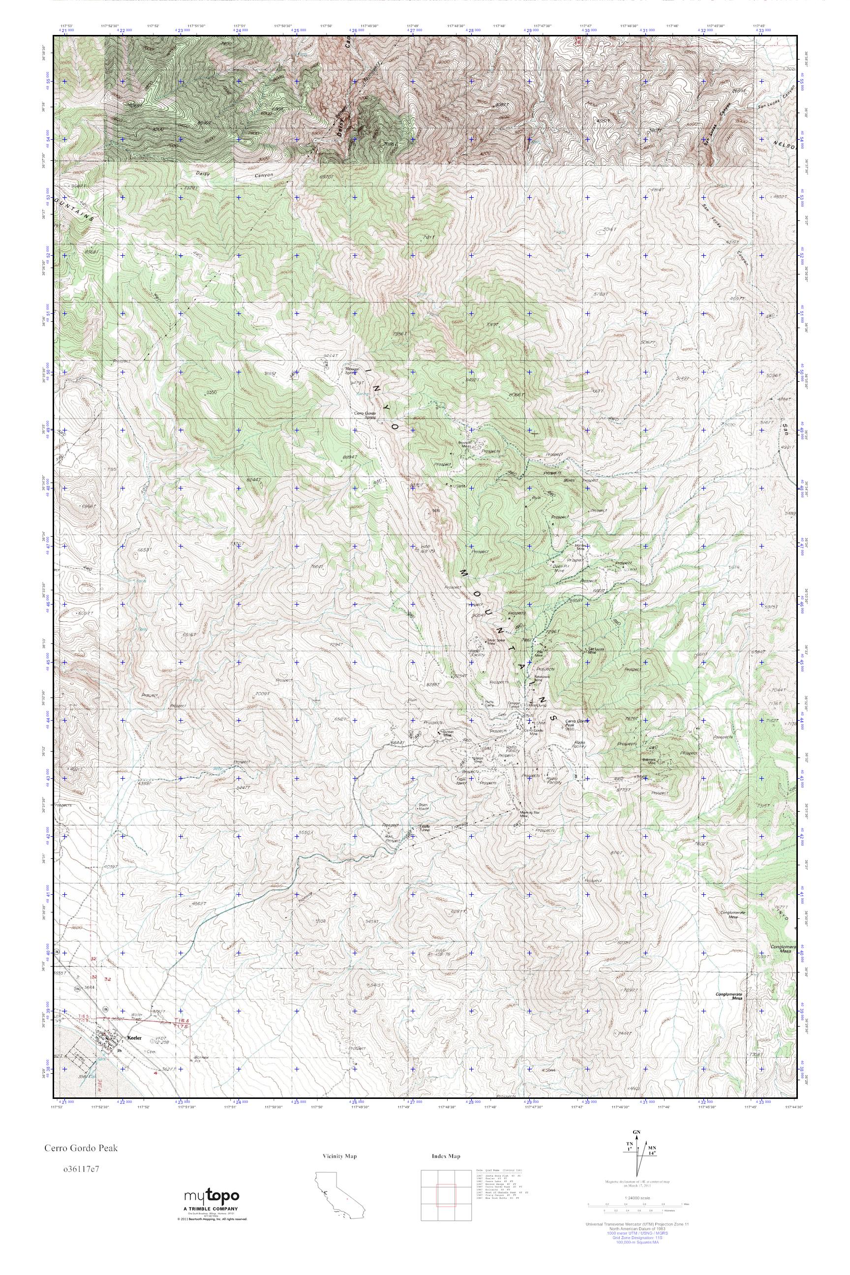 MyTopo Cerro Gordo Peak, California USGS Quad Topo Map