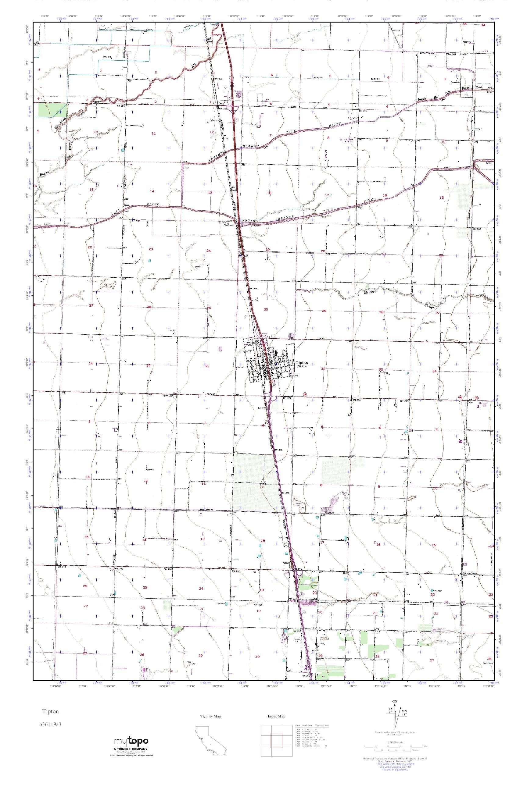 MyTopo Tipton, California USGS Quad Topo Map