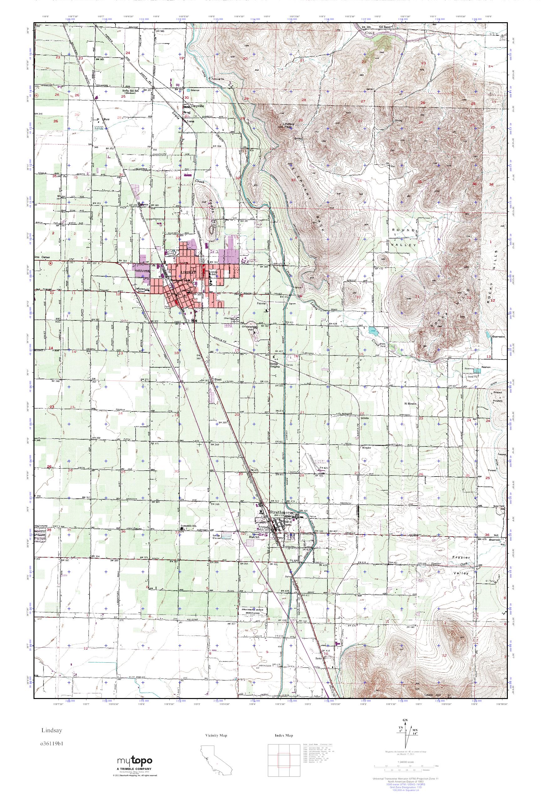 MyTopo Lindsay, California USGS Quad Topo Map