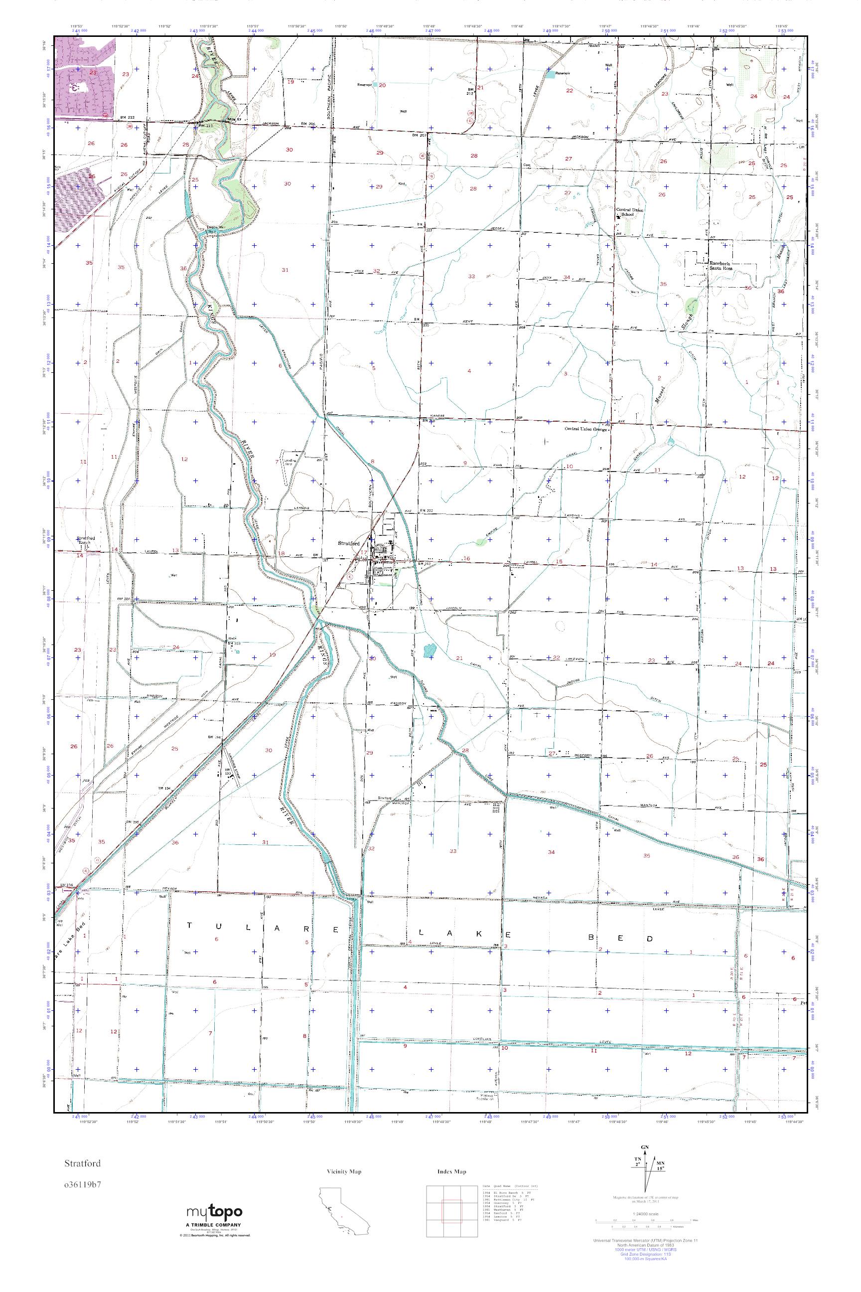 MyTopo Stratford, California USGS Quad Topo Map