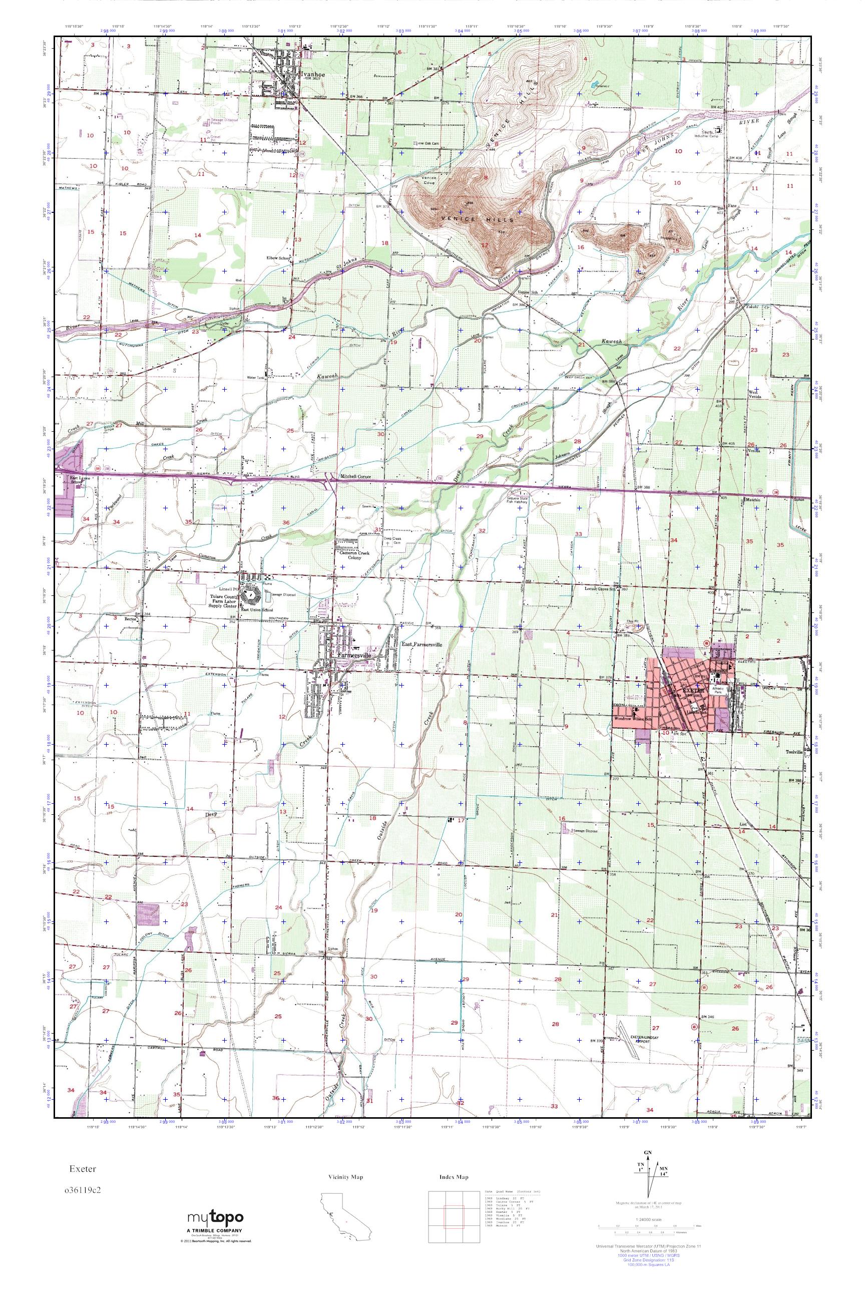 MyTopo Exeter, California USGS Quad Topo Map