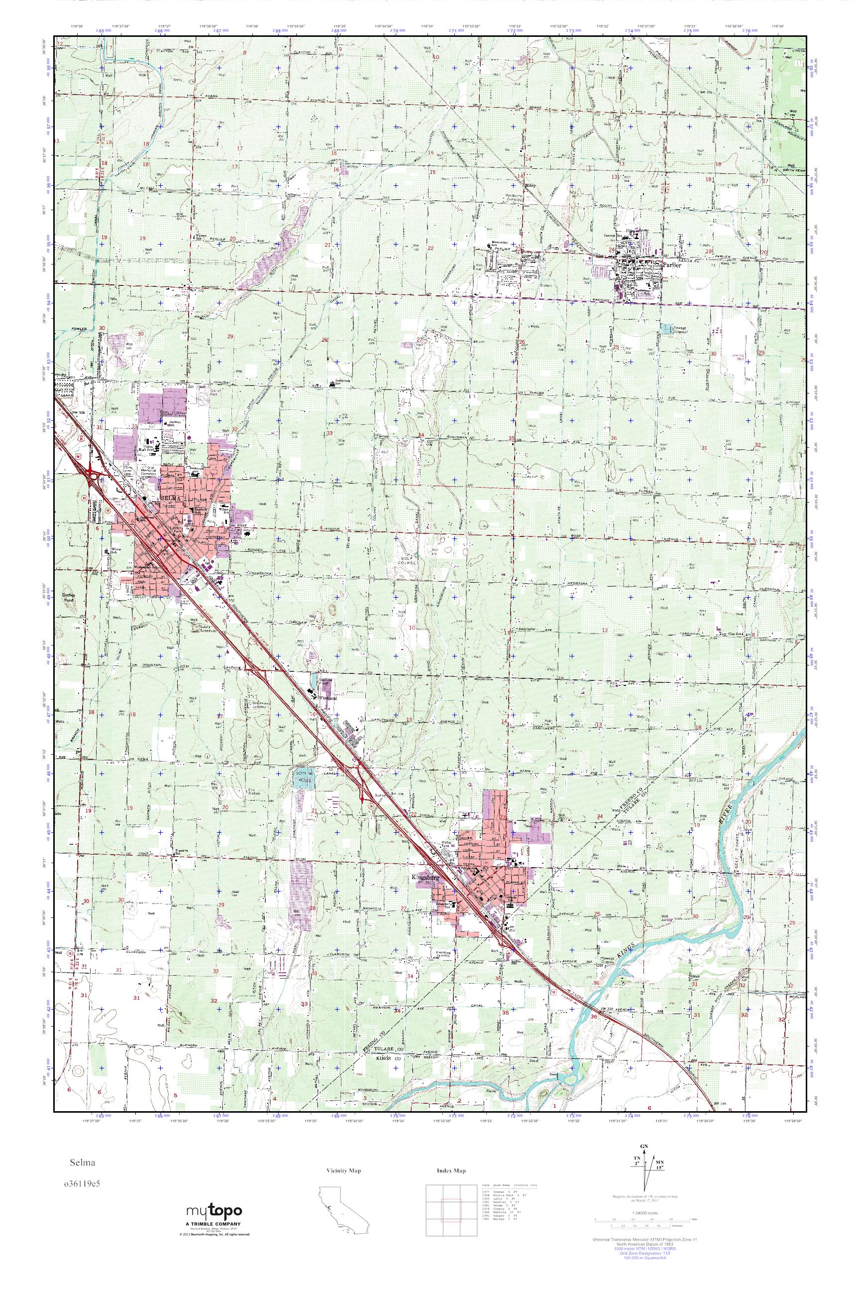 MyTopo Selma, California USGS Quad Topo Map