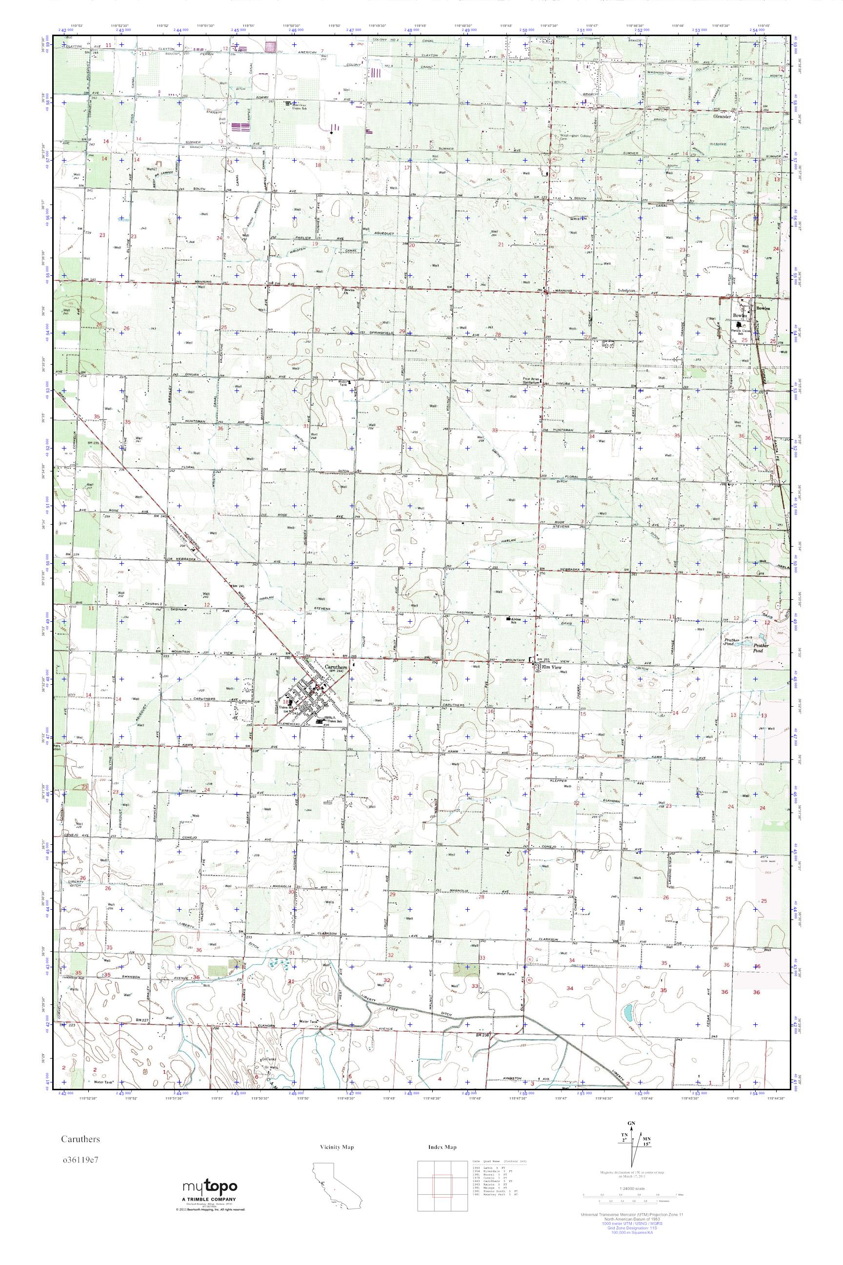 MyTopo Caruthers, California USGS Quad Topo Map