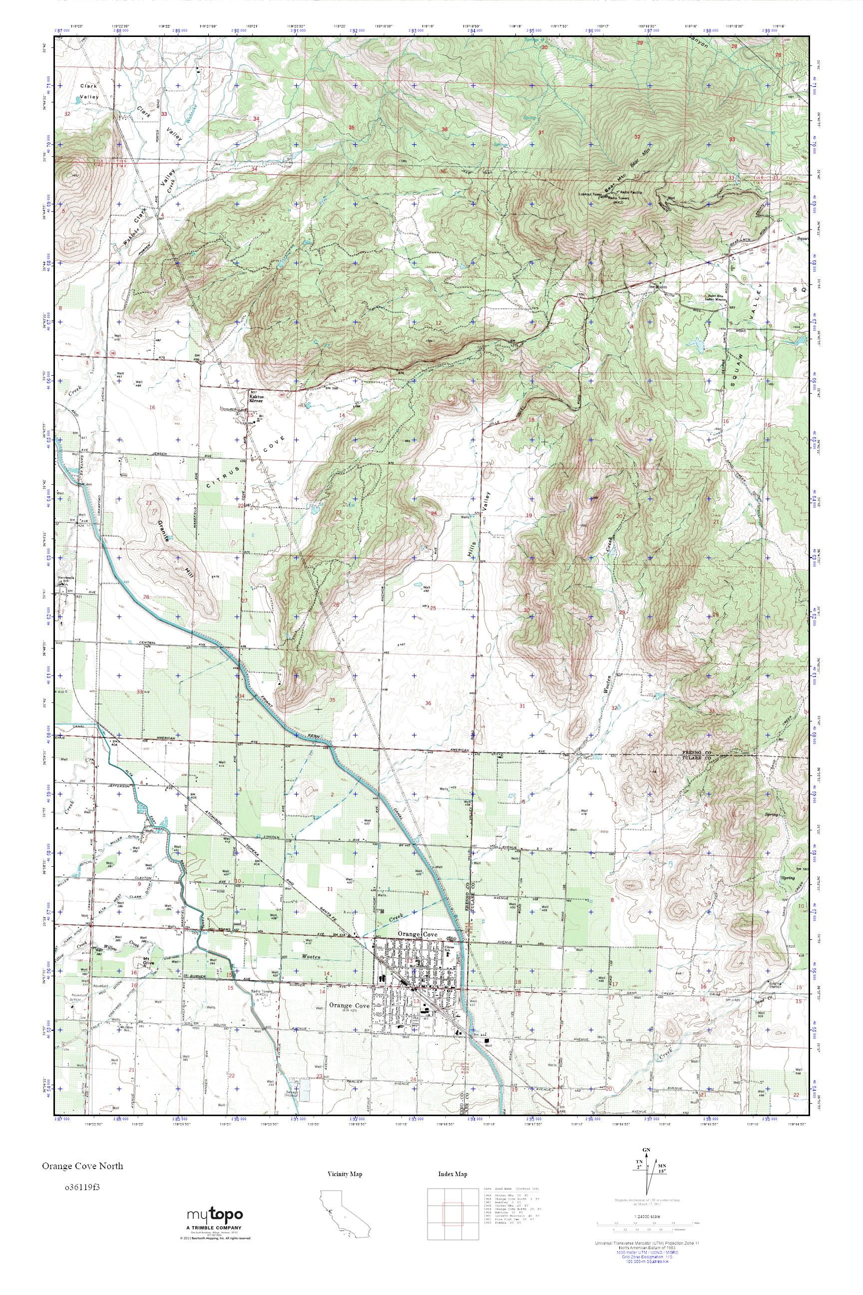 MyTopo Orange Cove North, California USGS Quad Topo Map
