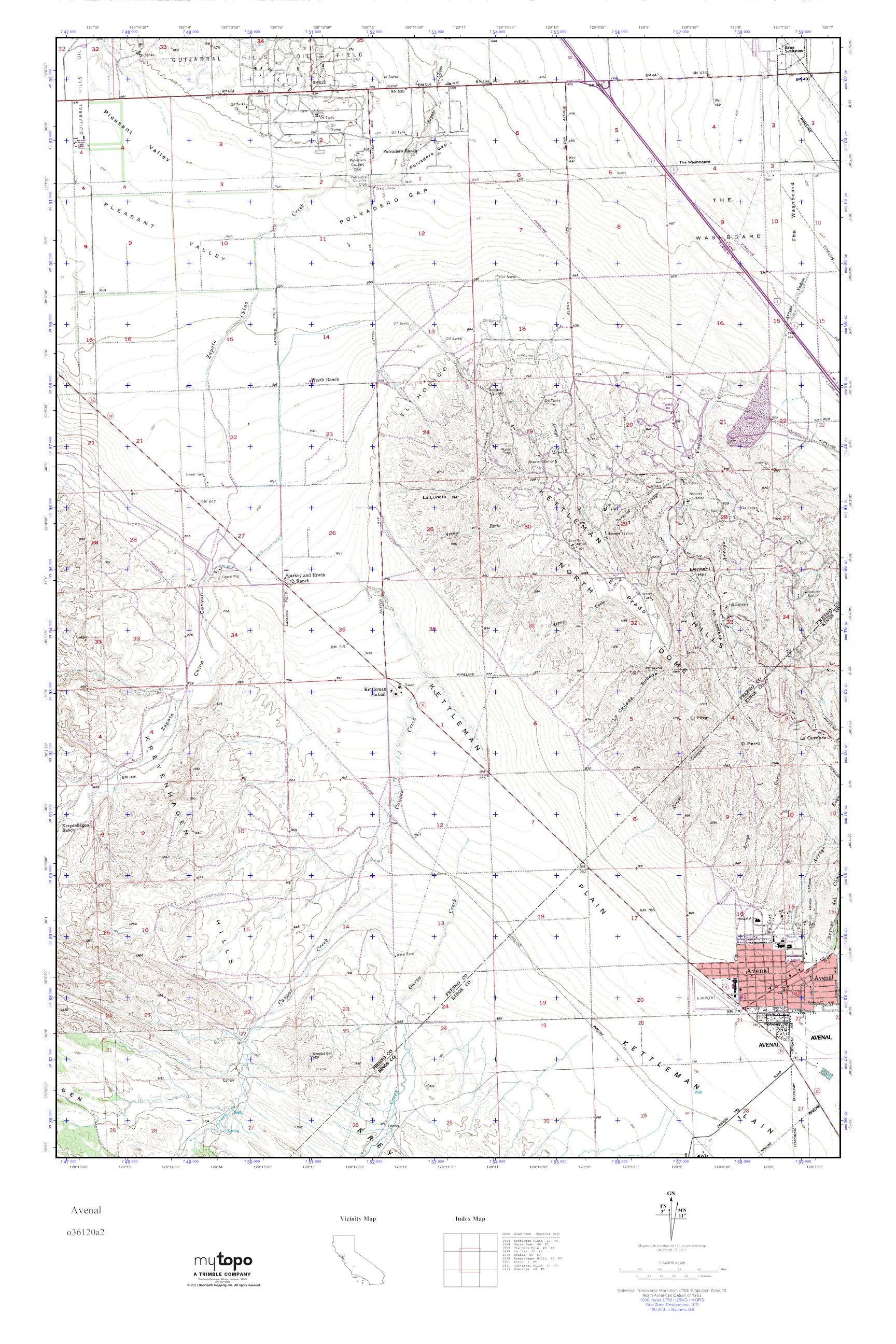 MyTopo Avenal, California USGS Quad Topo Map