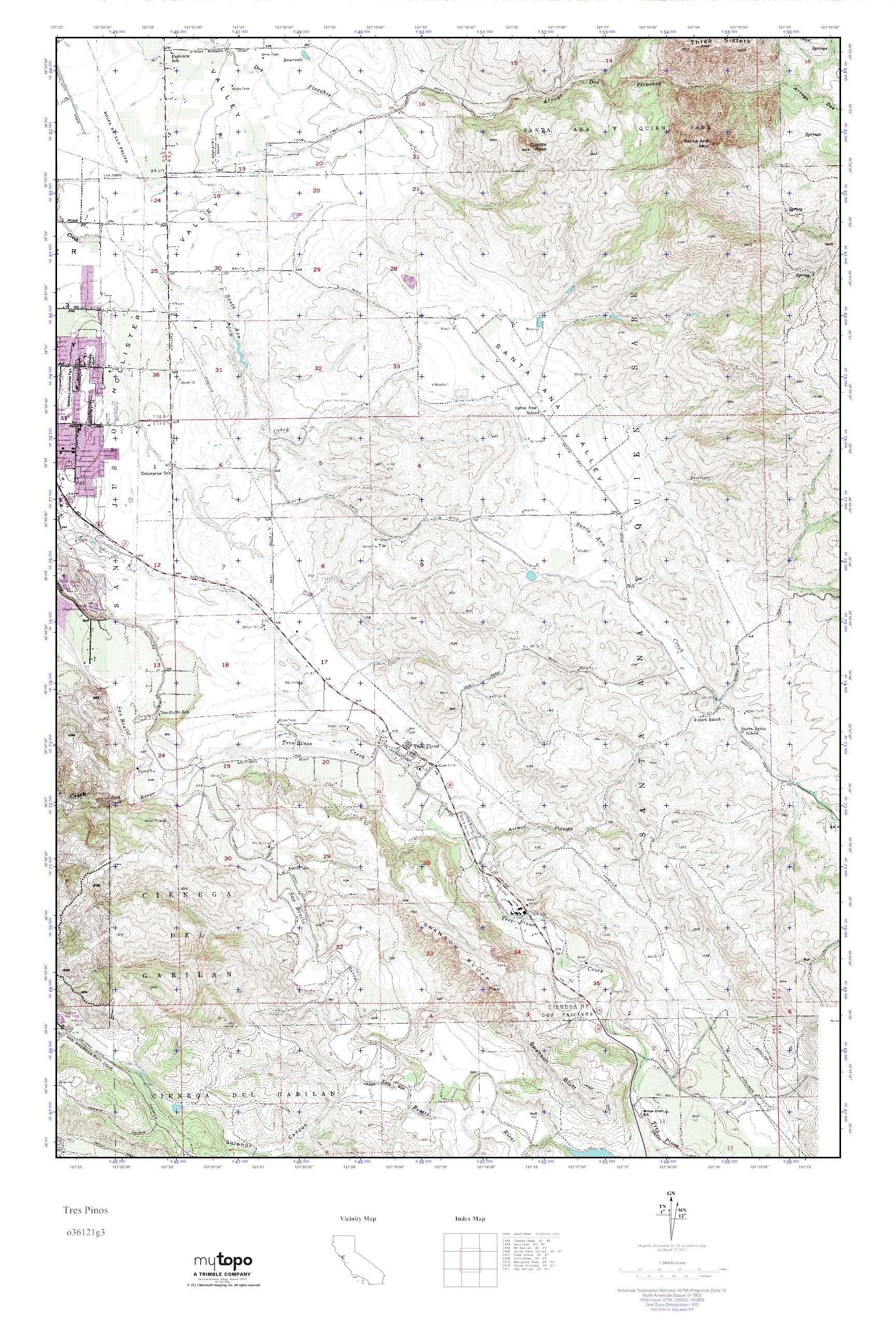MyTopo Tres Pinos, California USGS Quad Topo Map
