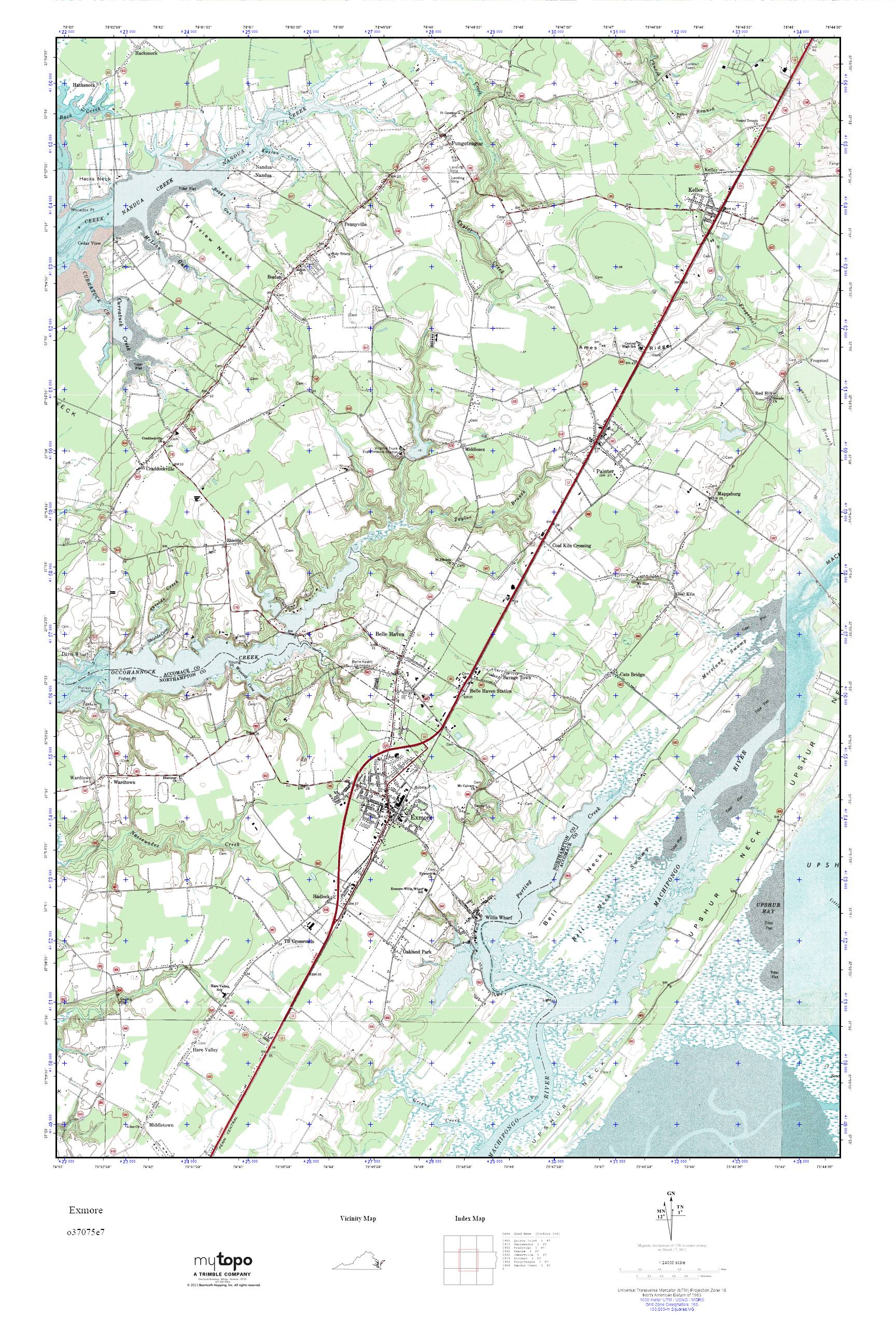 MyTopo Exmore, Virginia USGS Quad Topo Map